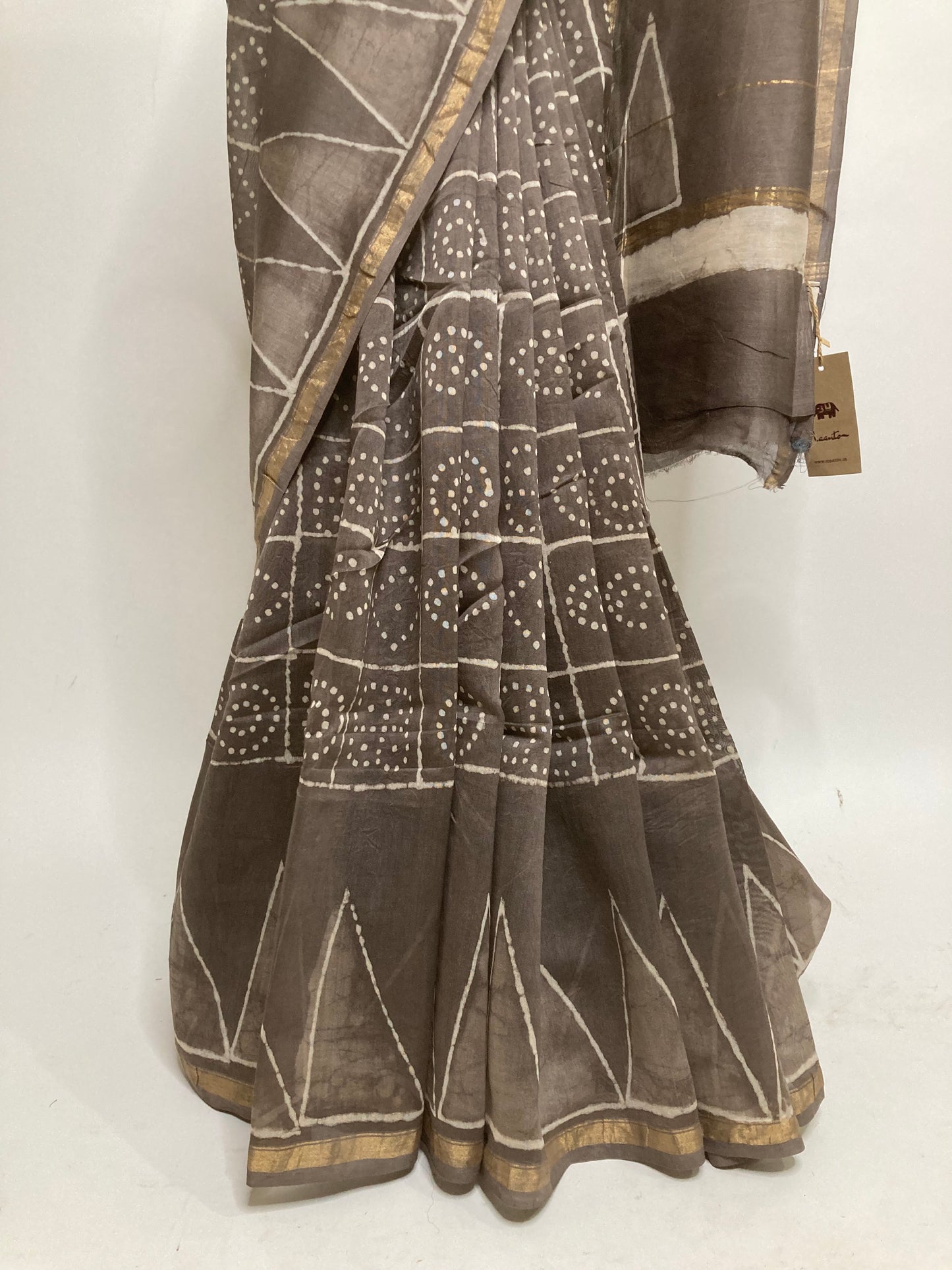 Fossil Block-Printed Chanderi Saree