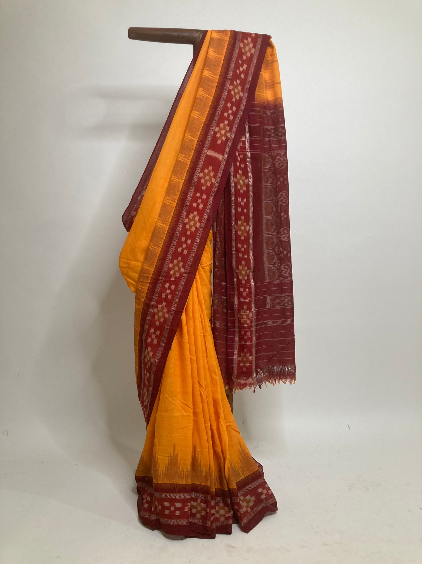 Neon Orange Sambalpuri Ikkat Saree