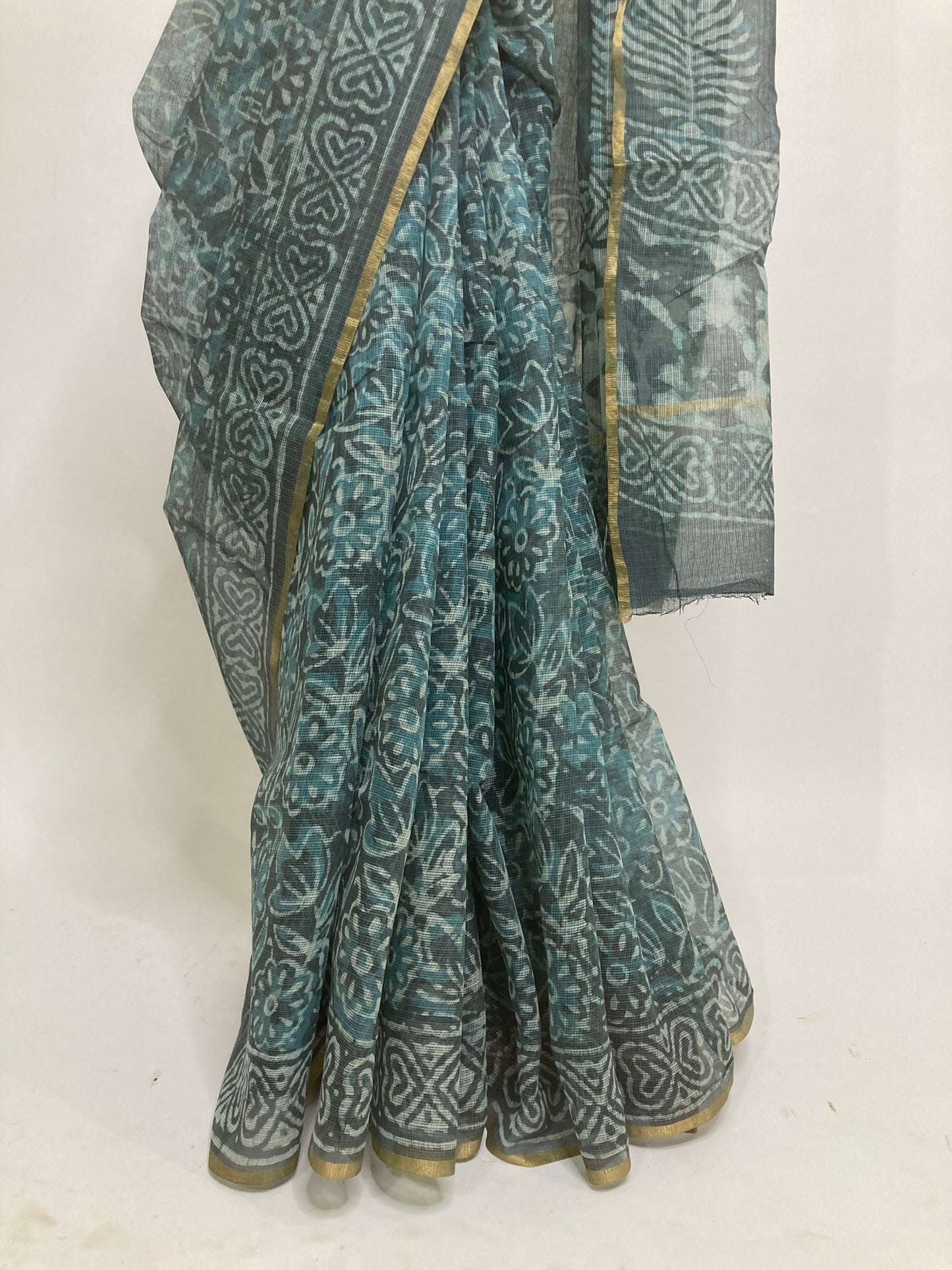 Charcoal Gray Kota Doria Saree