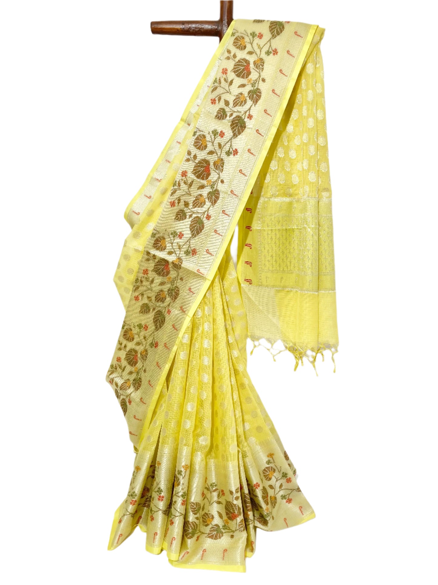Canary Yellow Zari Kota Doria Saree