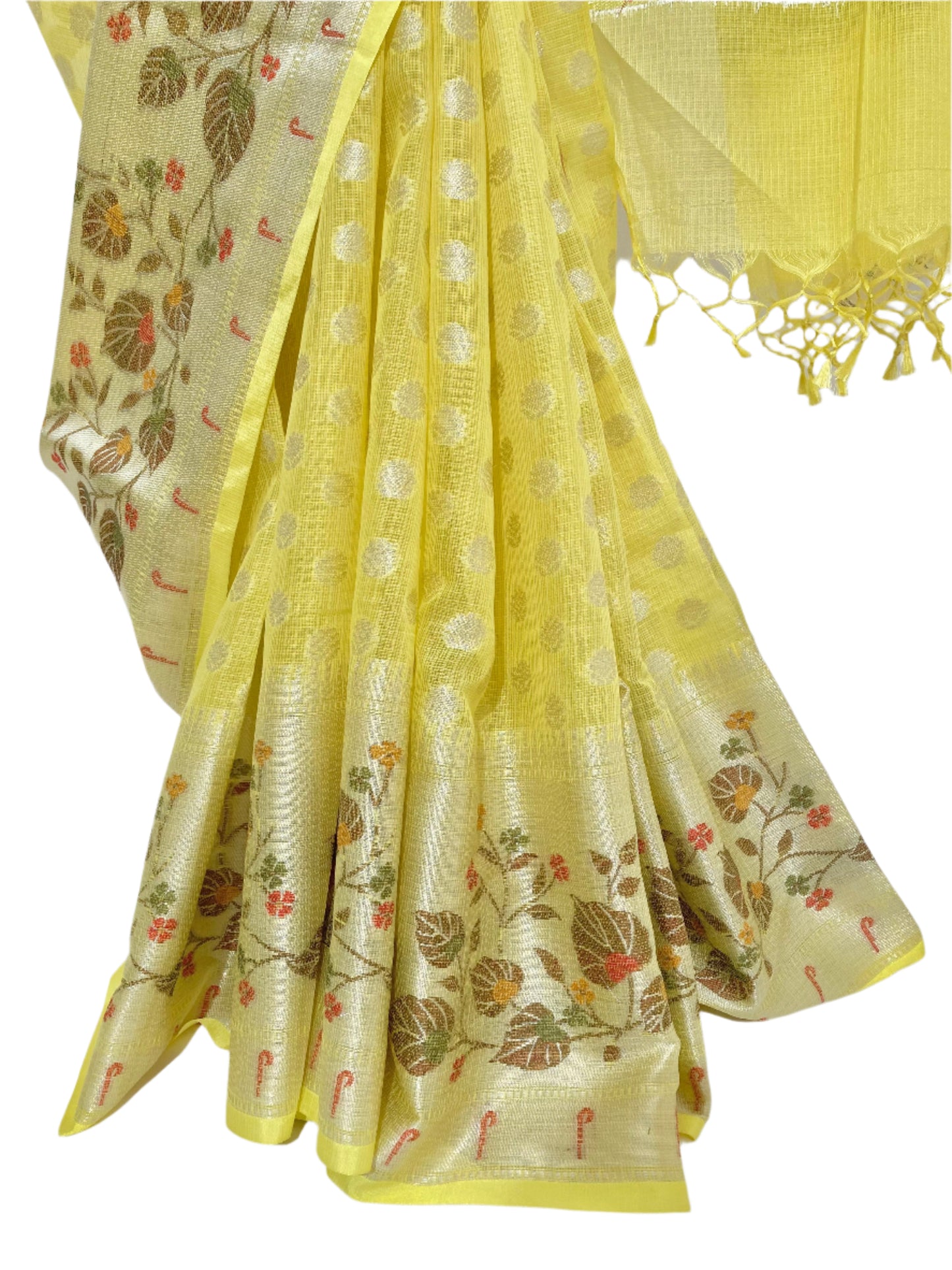 Canary Yellow Zari Kota Doria Saree
