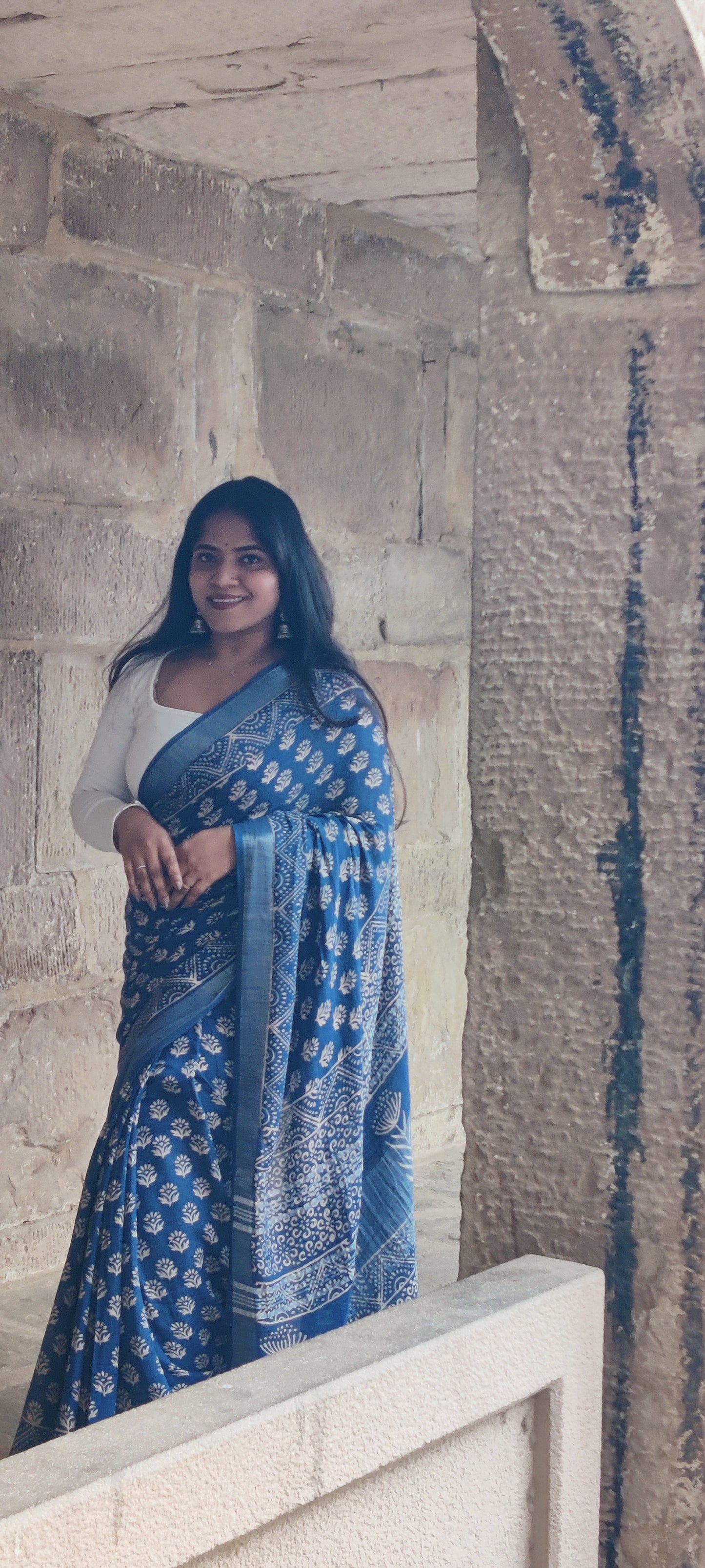 Indigo Slub Linen Saree