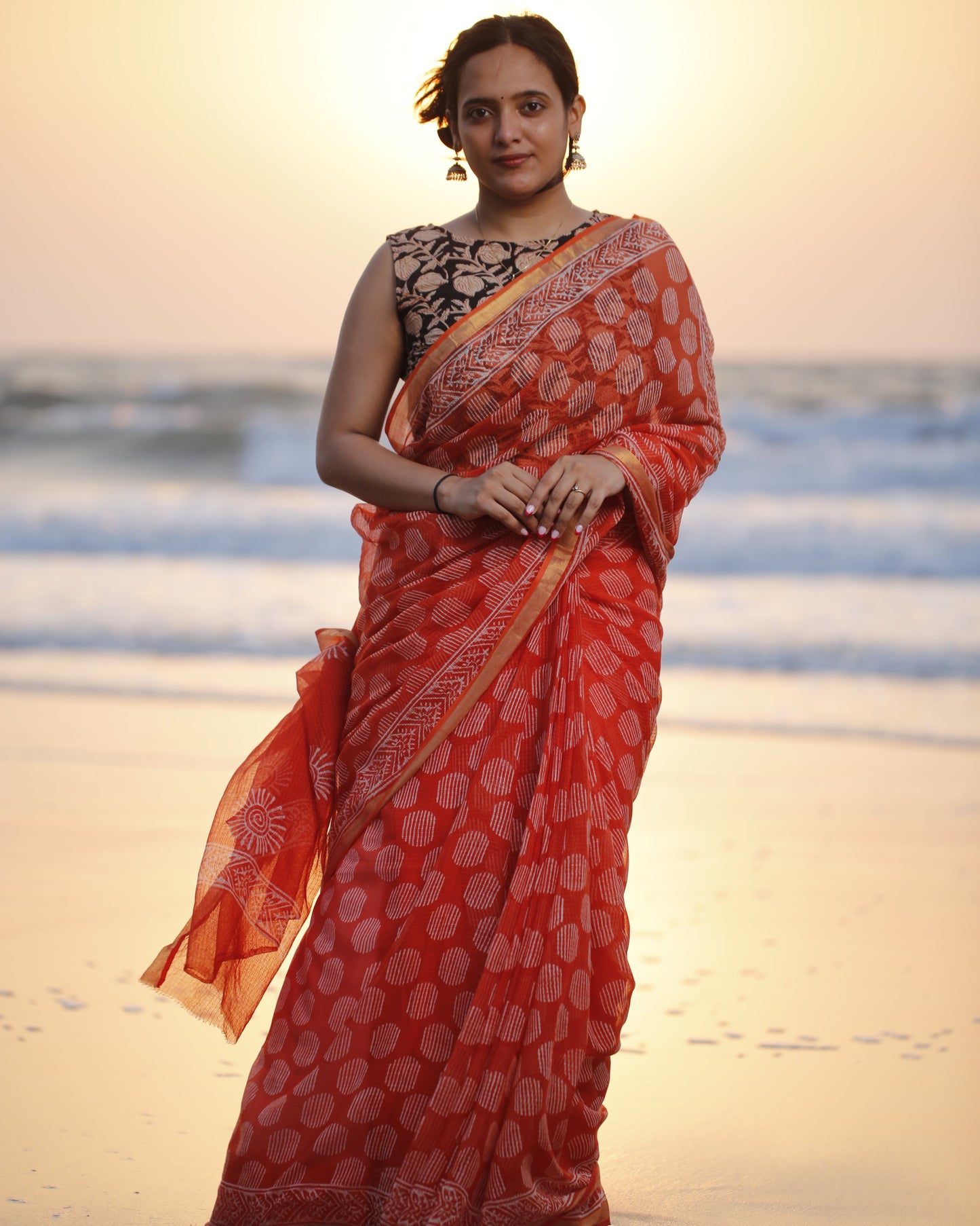 Fire Kota Doria Saree