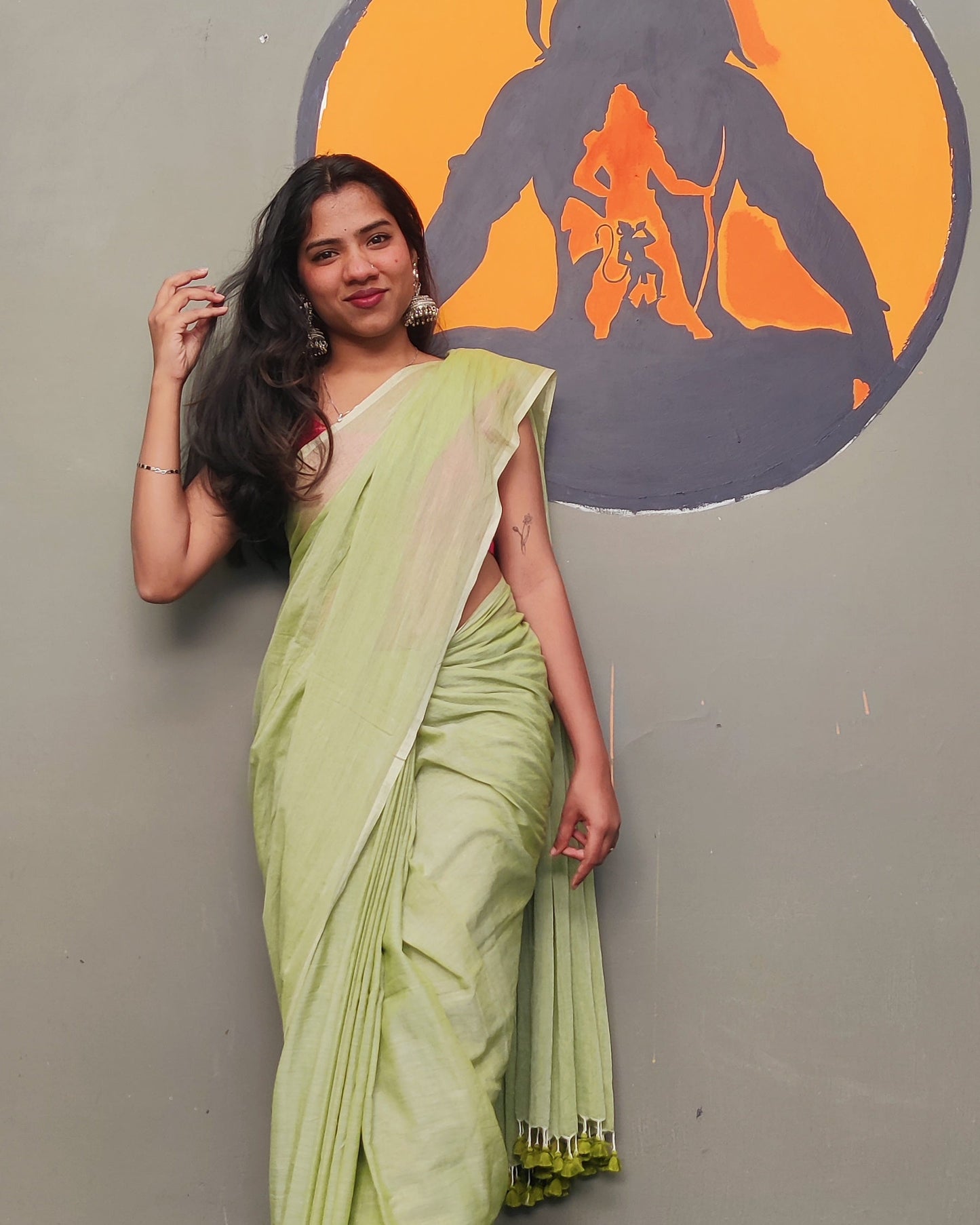 Spring Green Mul Cotton Saree