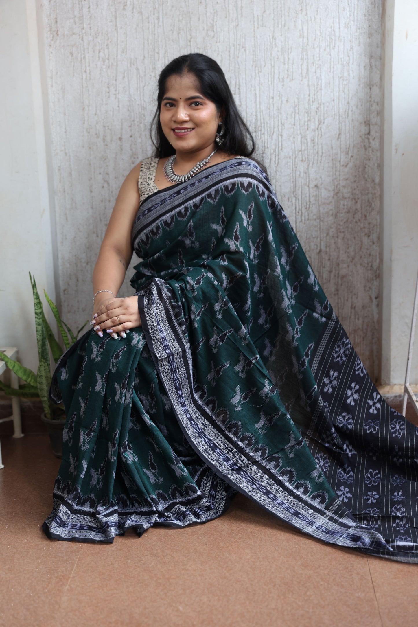 Bottle Green  Sambalpuri Ikkat saree