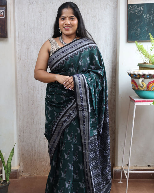 Bottle Green  Sambalpuri Ikkat saree