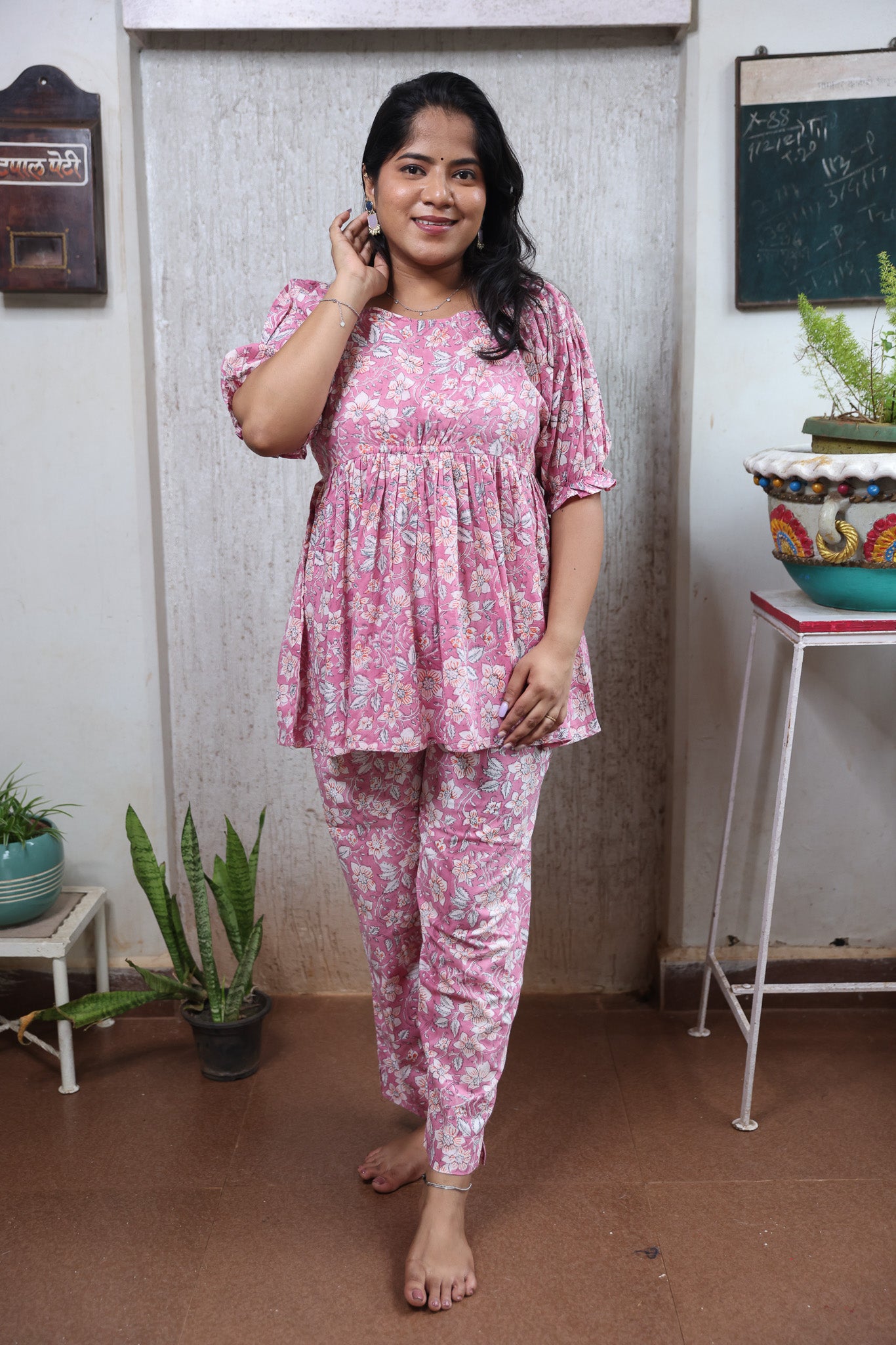 Light Pink Block Printed Cotton Co-ord Set