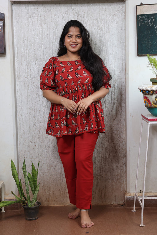 Maroon Block Printed Cotton Co-ord Set