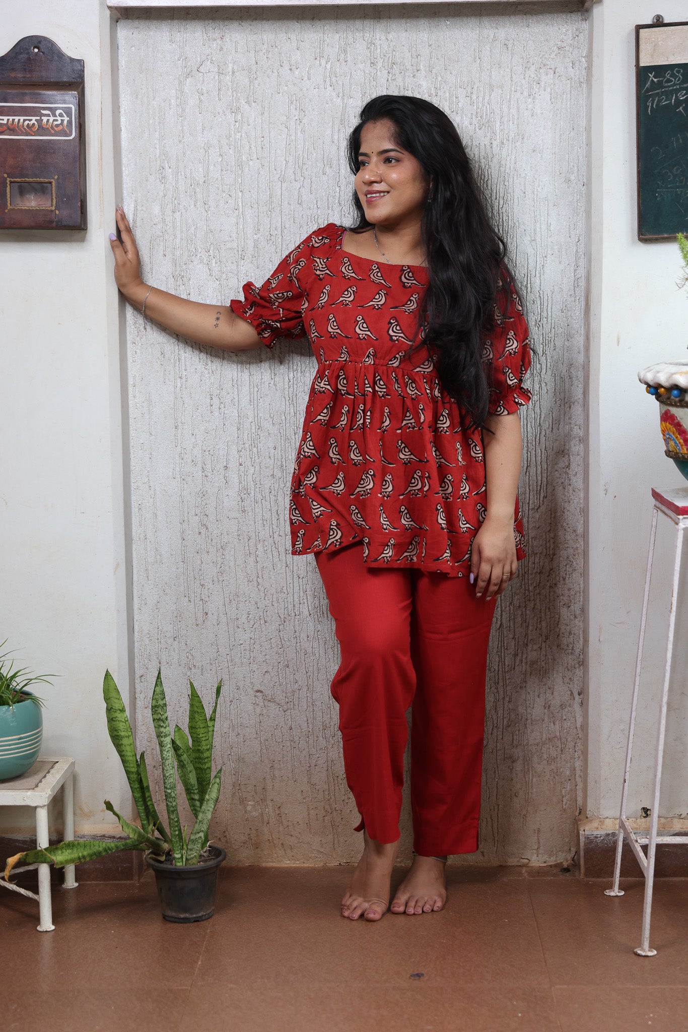 Maroon Block Printed Cotton Co-ord Set