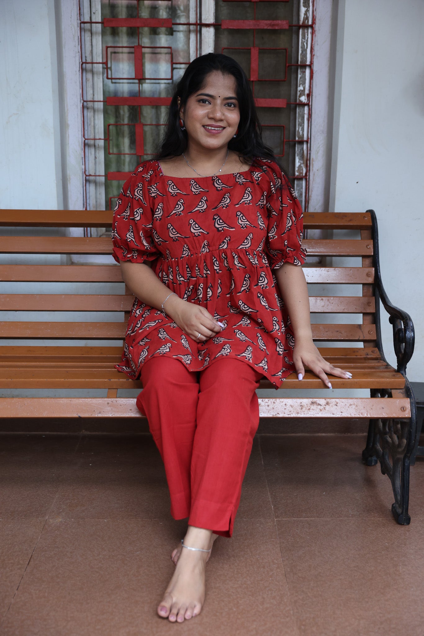 Maroon Block Printed Cotton Co-ord Set