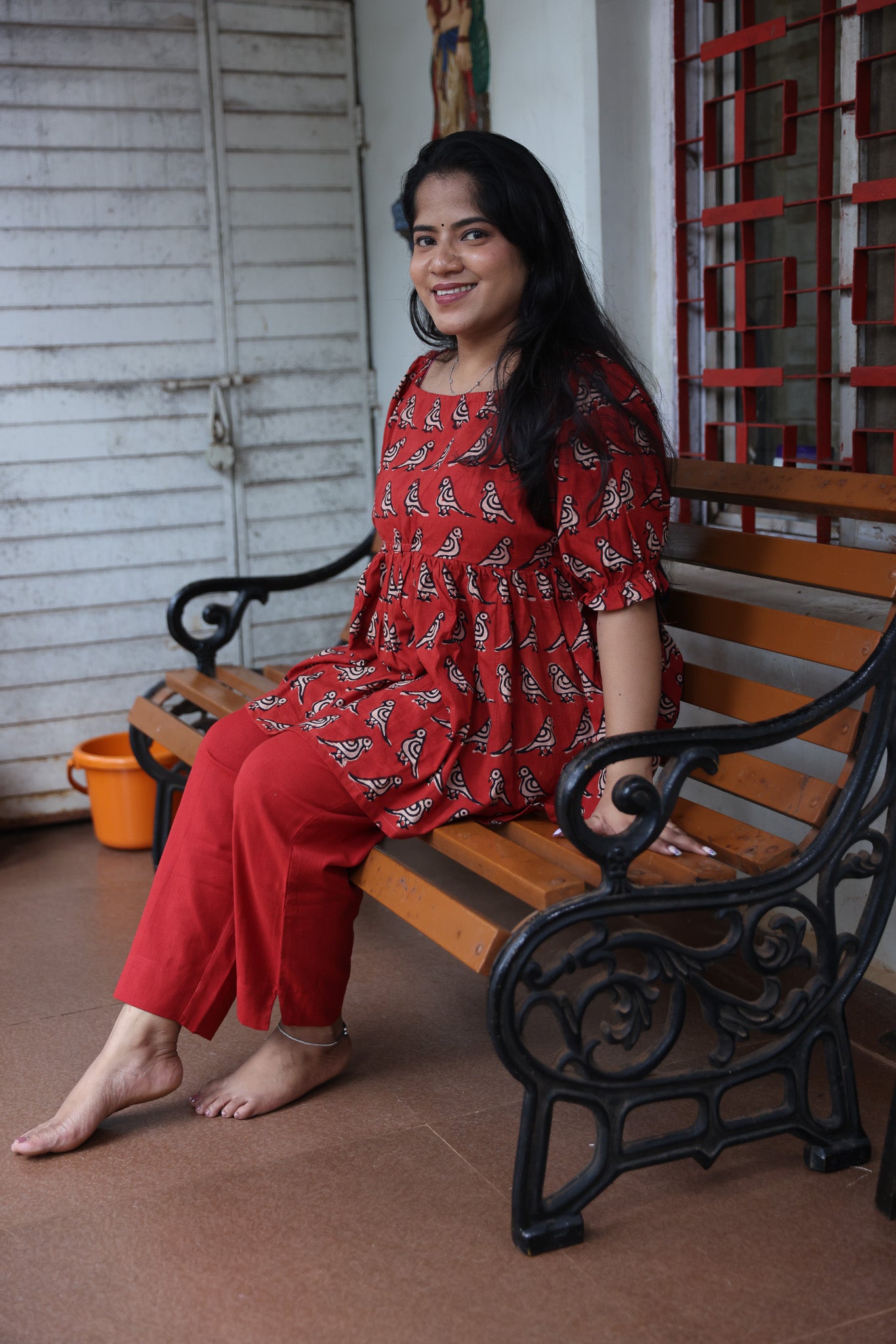 Maroon Block Printed Cotton Co-ord Set