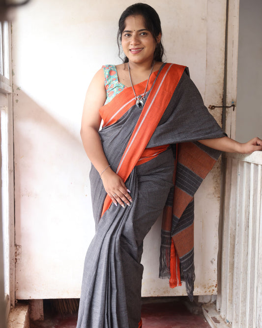 Jet Black Patteda Anchu Saree