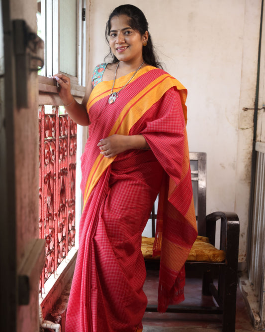 Rose Red Patteda Anchu Saree
