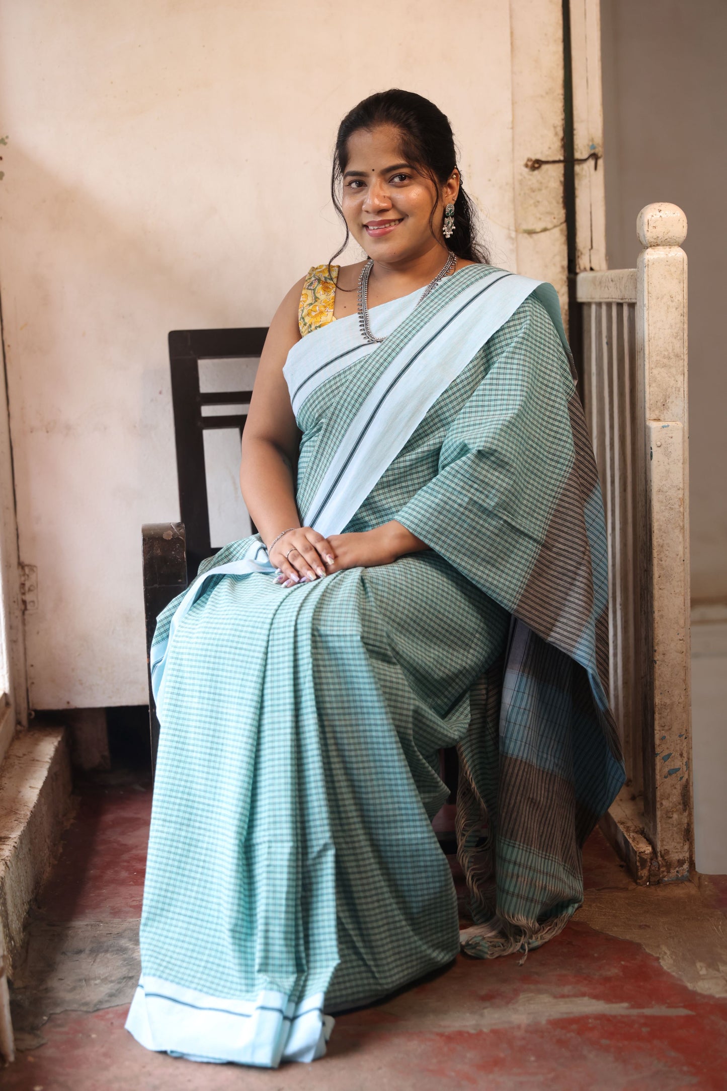 Sky Blue Patteda Anchu Saree