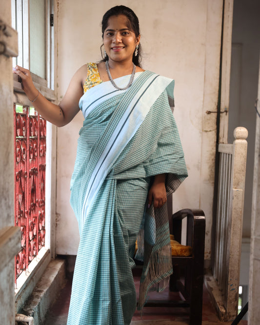 Sky Blue Patteda Anchu Saree