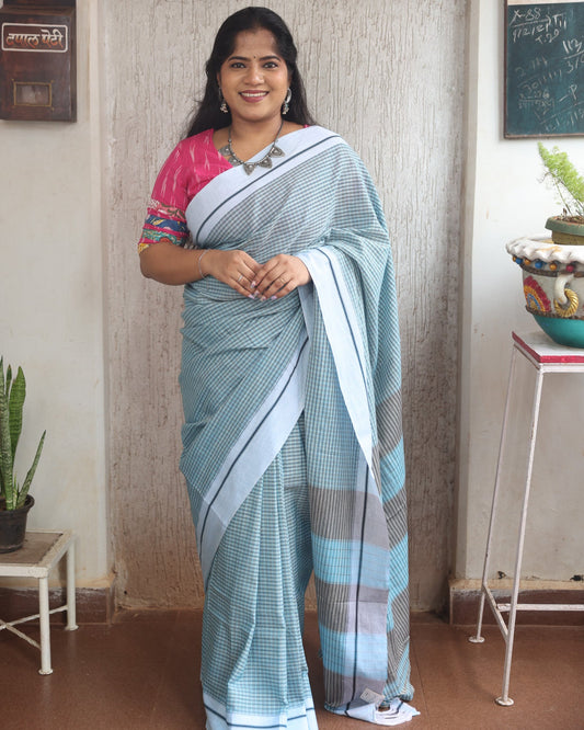 Water Blue Patteda Anchu Saree