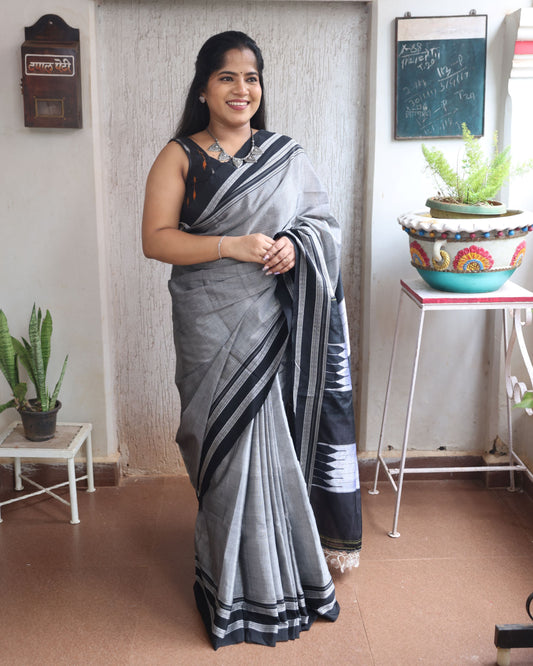 Silver Grey Ilkal Saree