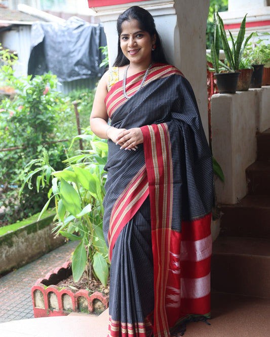 Black Checks Ilkal Saree