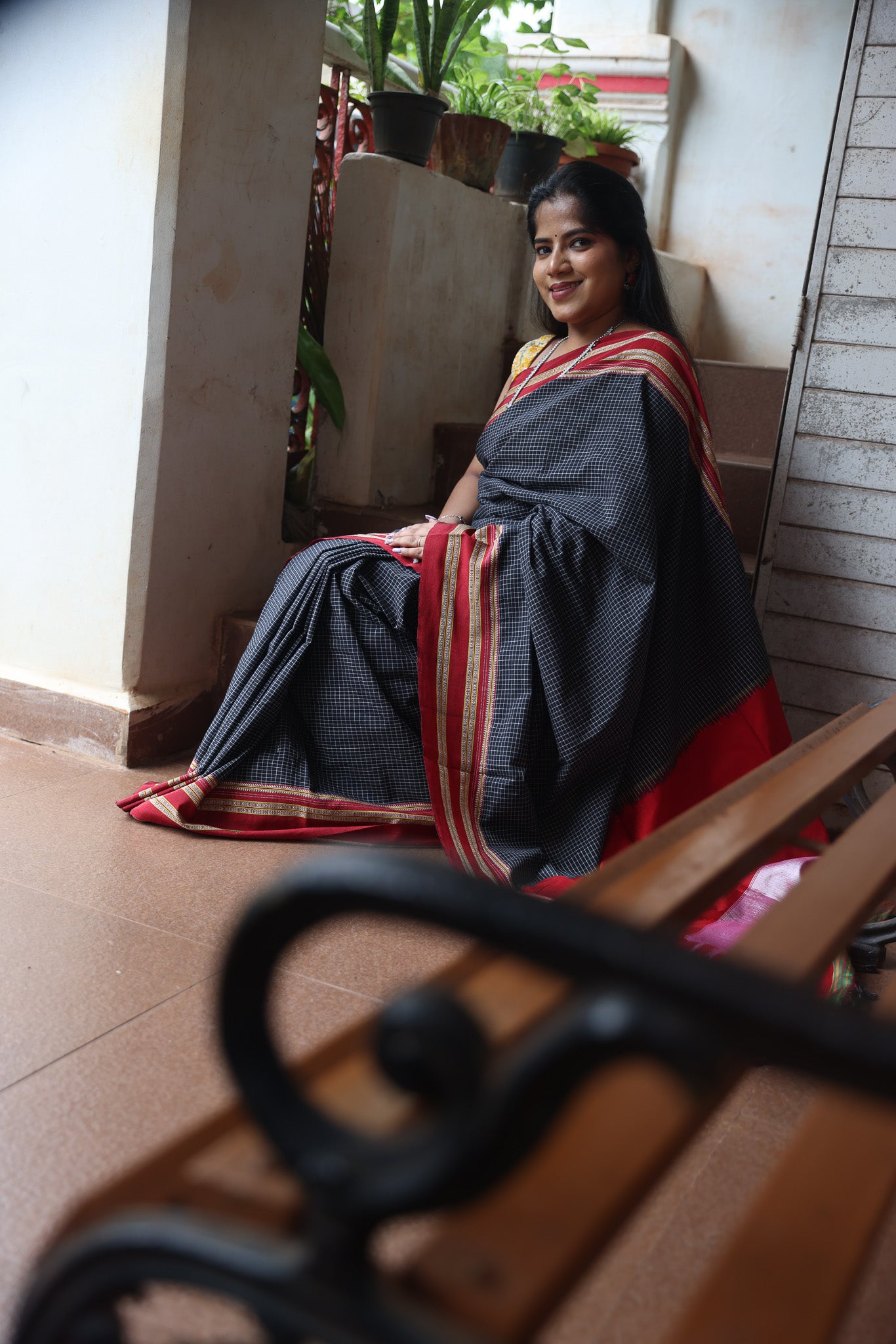 Black Checks Ilkal Saree