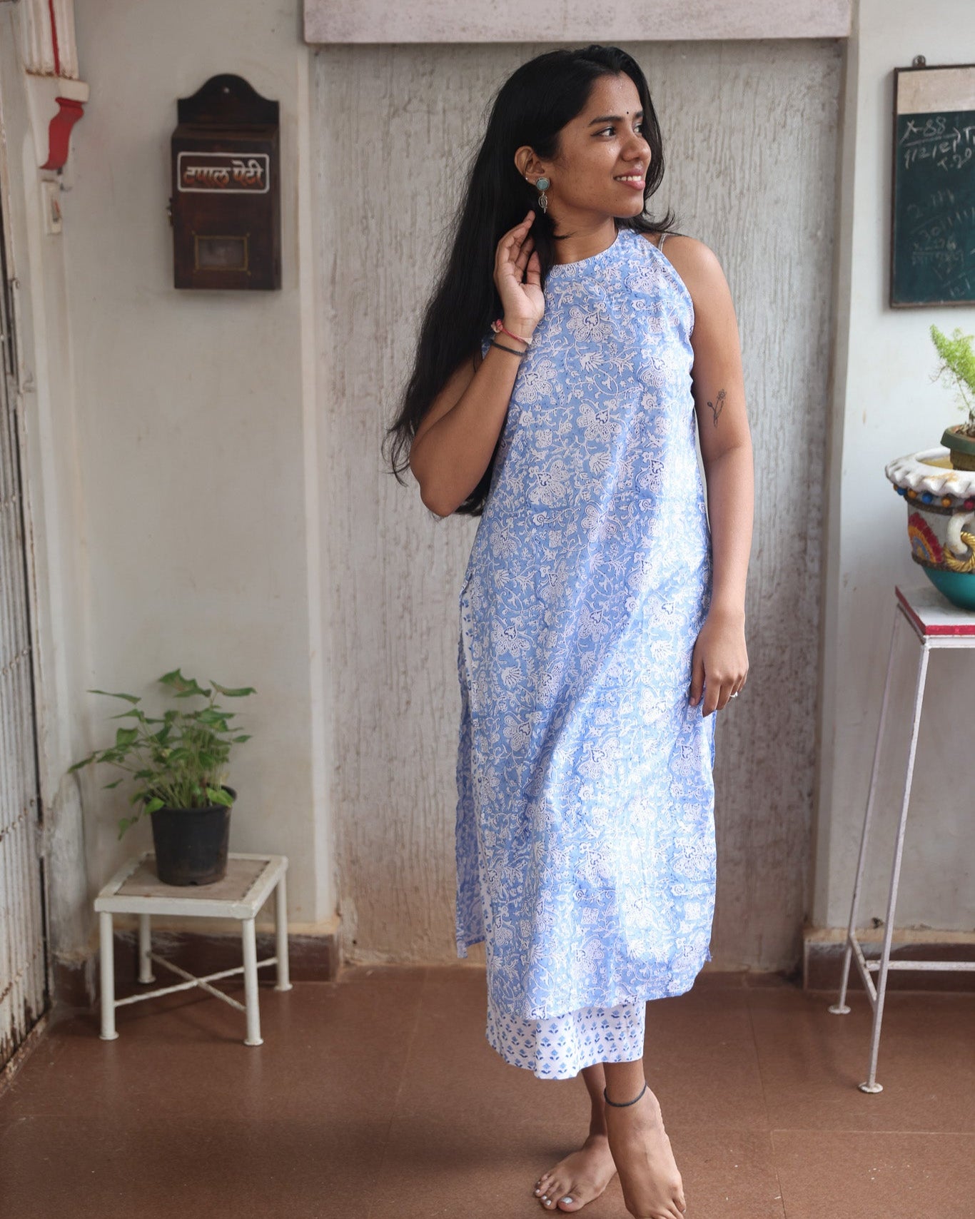 Sky Blue Block Printed Cotton Co-ord Set