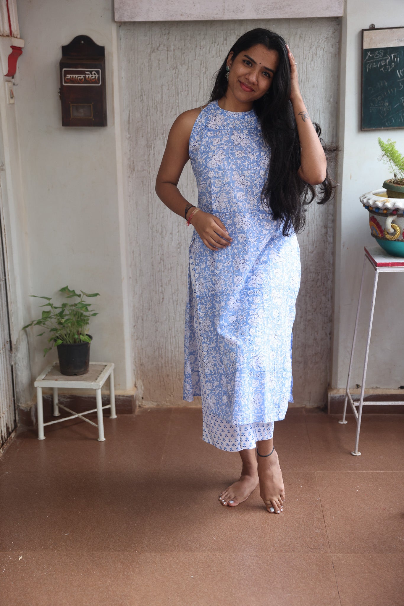 Sky Blue Block Printed Cotton Co-ord Set