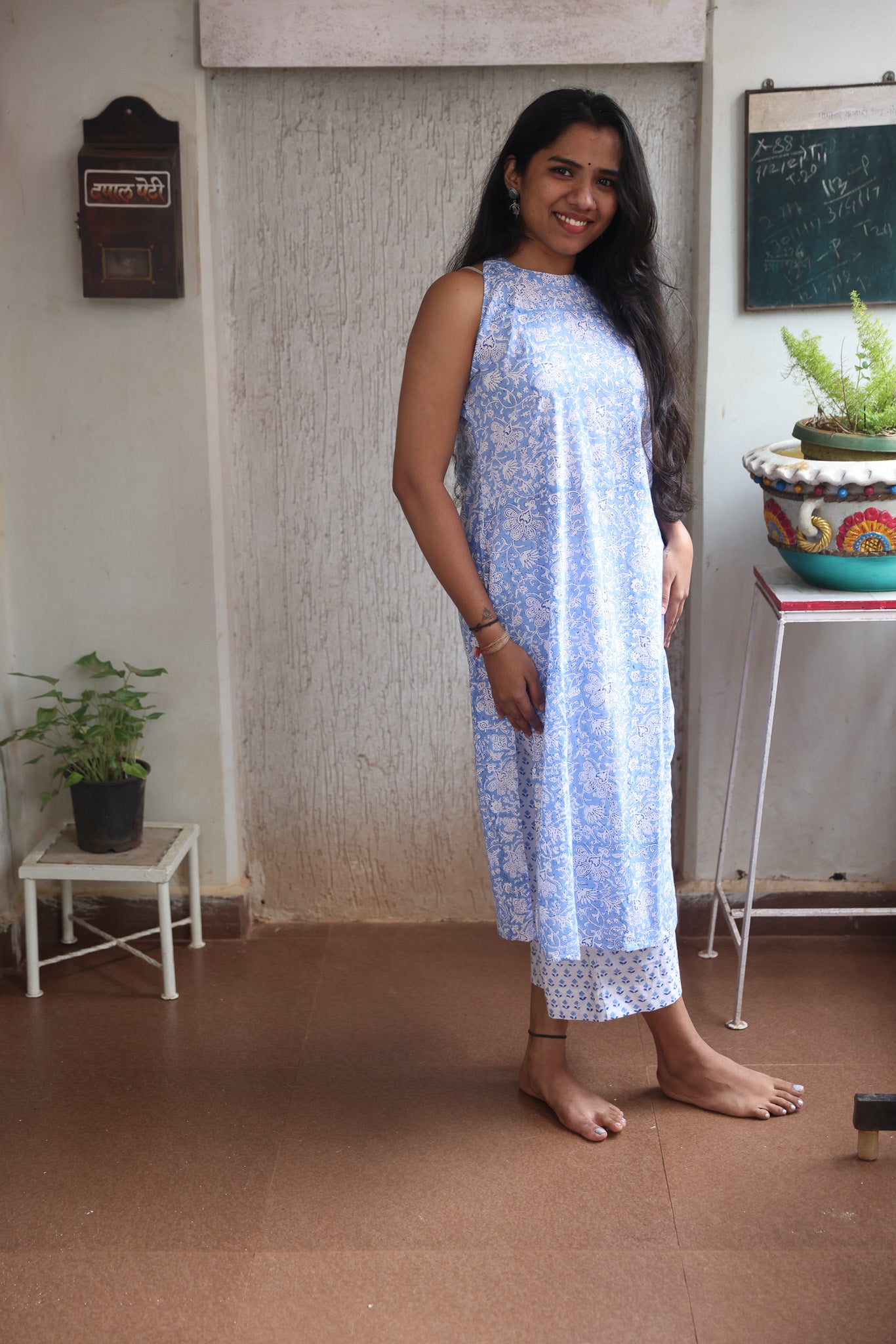 Sky Blue Block Printed Cotton Co-ord Set