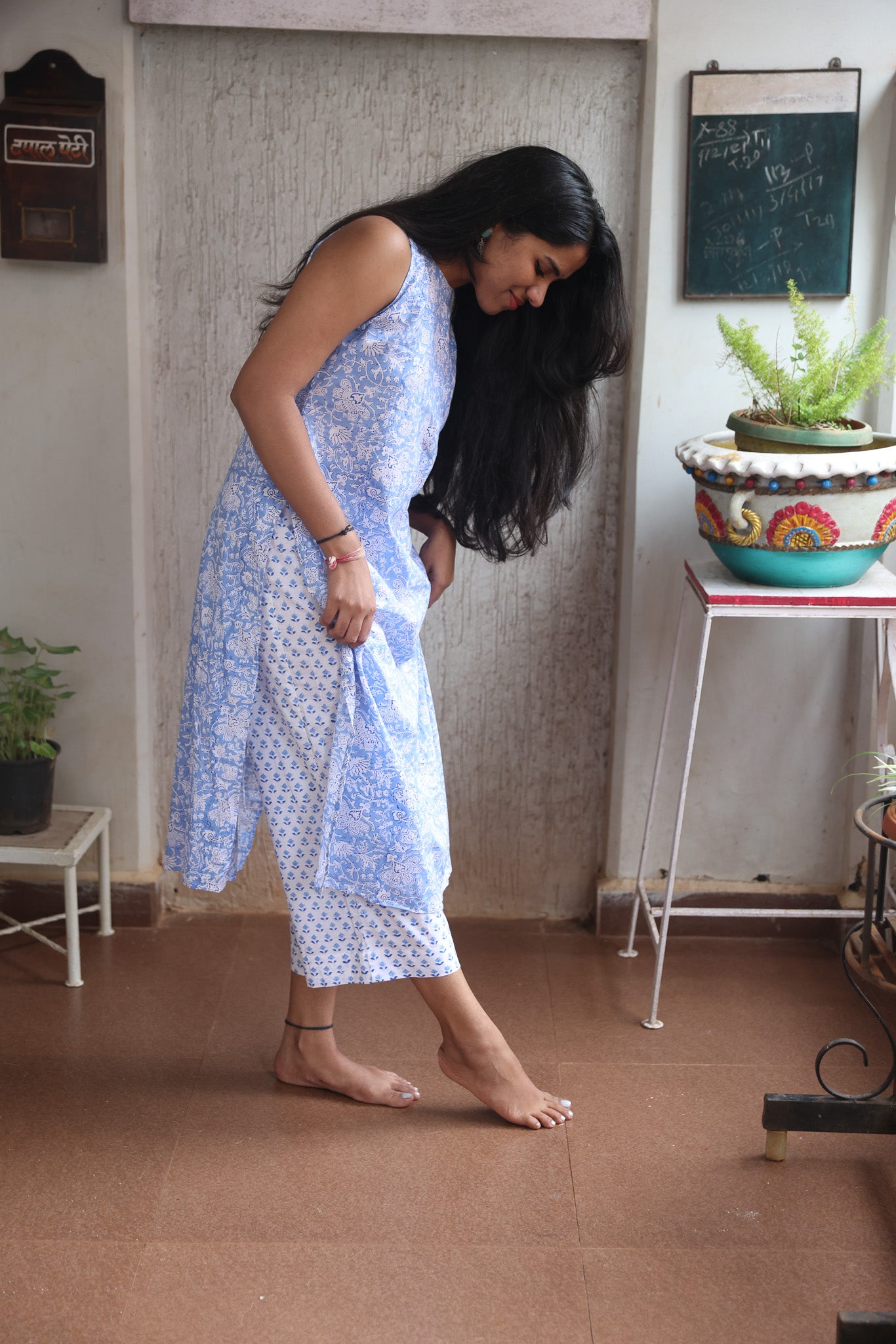 Sky Blue Block Printed Cotton Co-ord Set