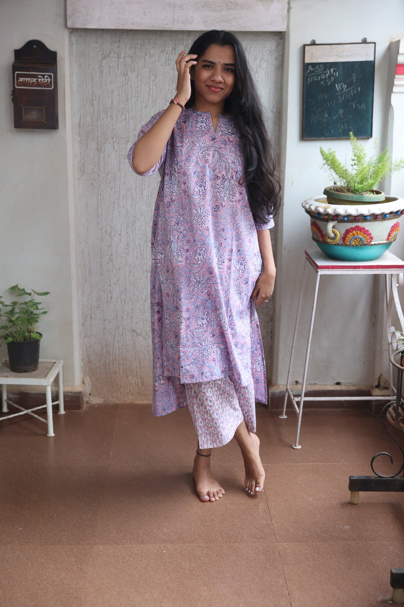 Lilac Block Printed Cotton Co-ord Set