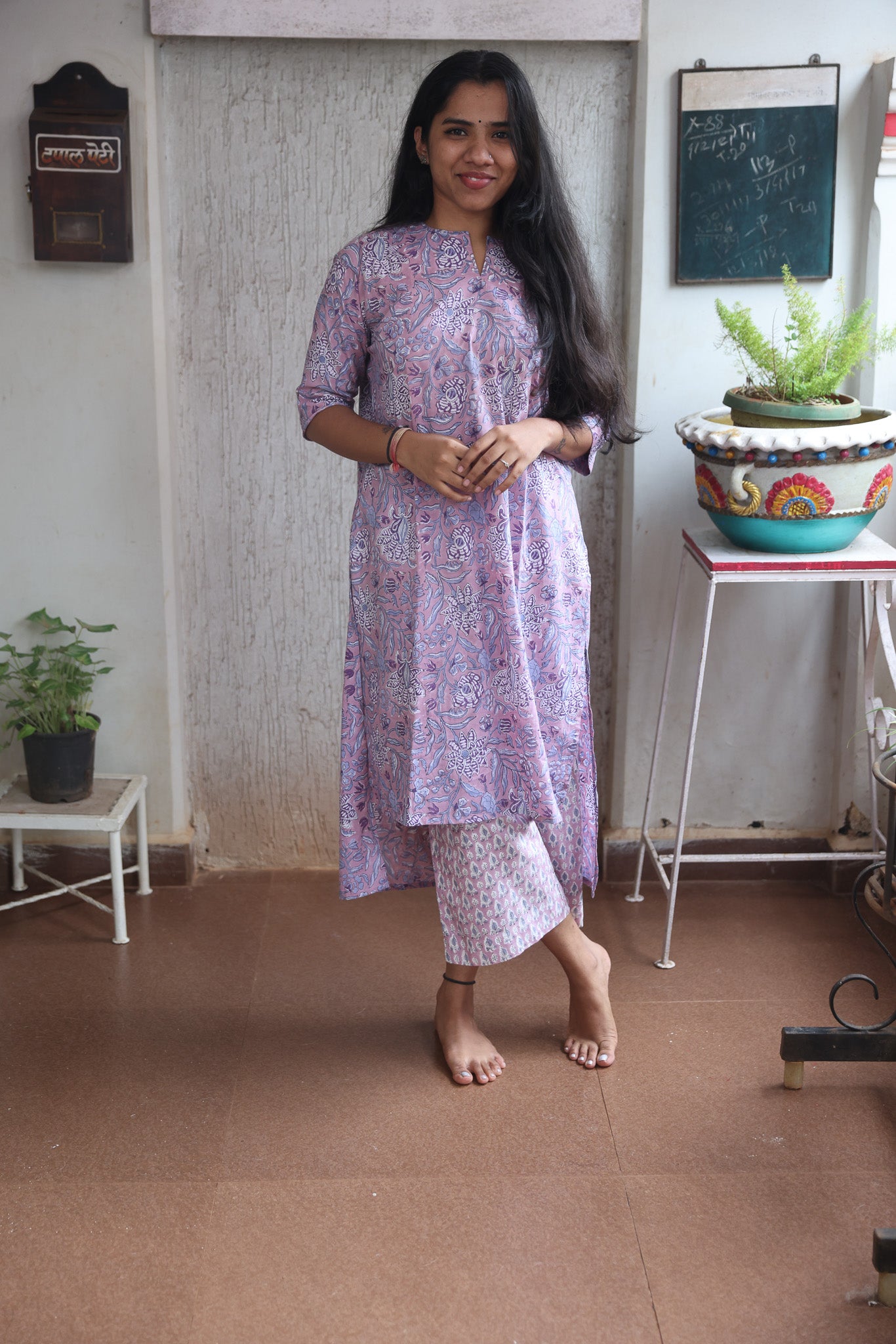 Lilac Block Printed Cotton Co-ord Set