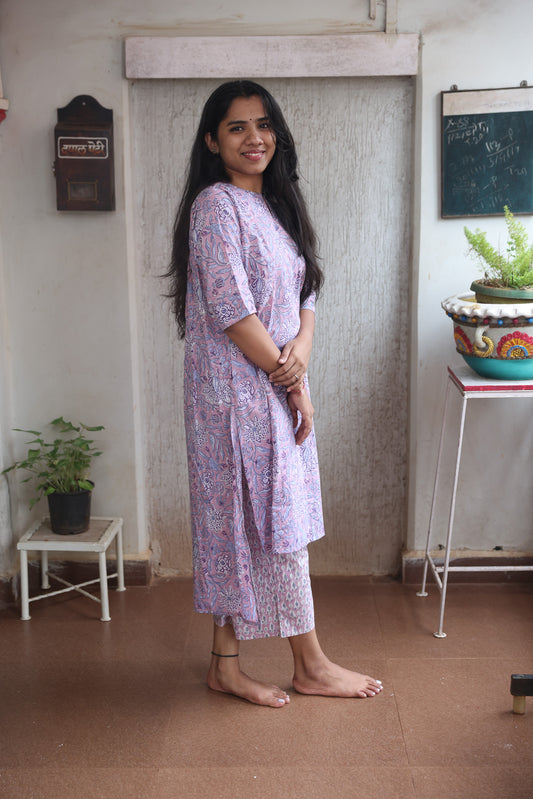 Lilac Block Printed Cotton Co-ord Set
