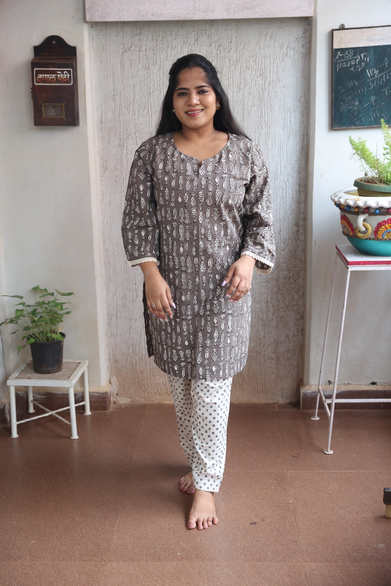 Grey Block Printed Cotton Co-ord Set
