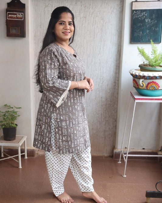 Grey Block Printed Cotton Co-Ord Set
