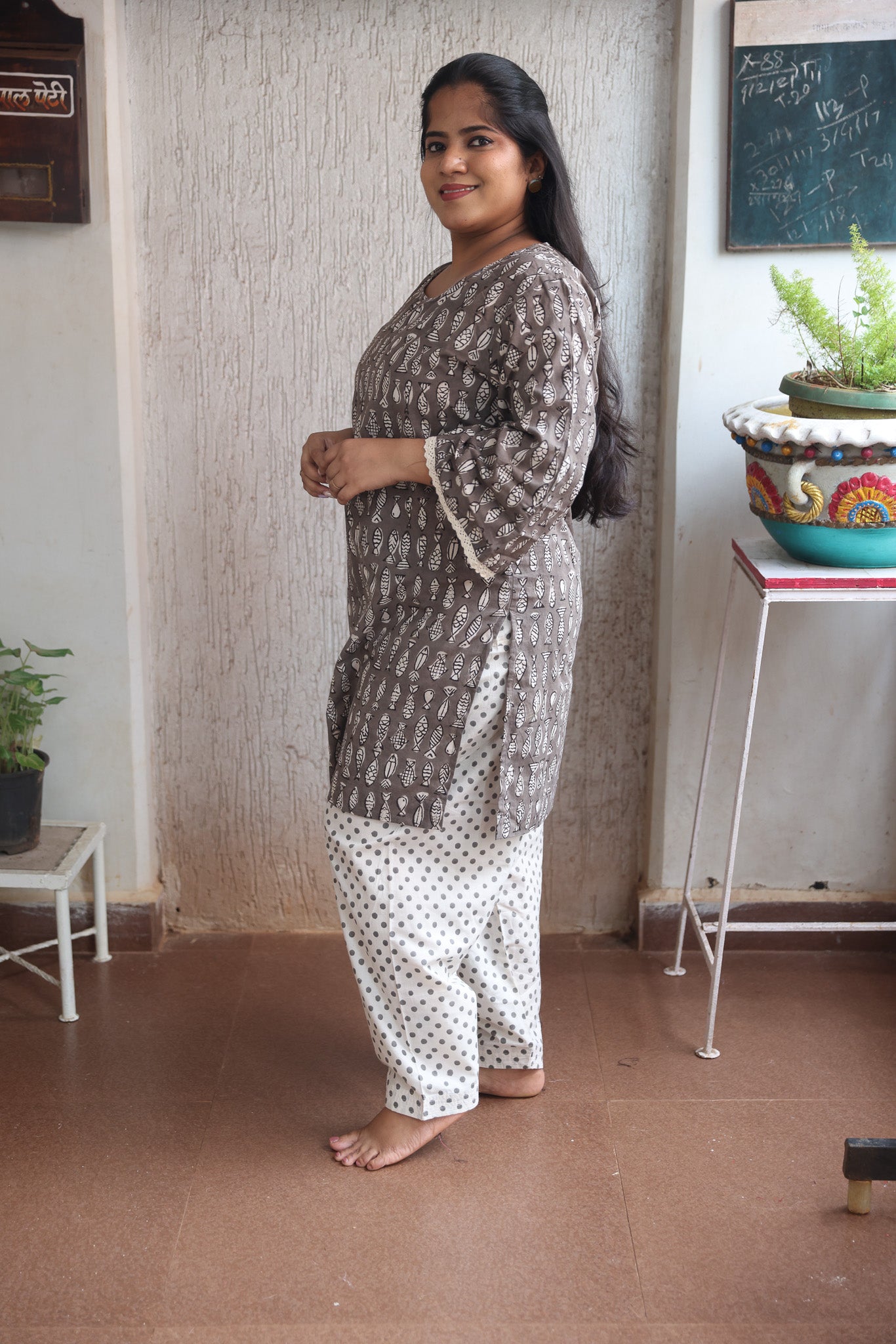 Grey Block Printed Cotton Co-ord Set