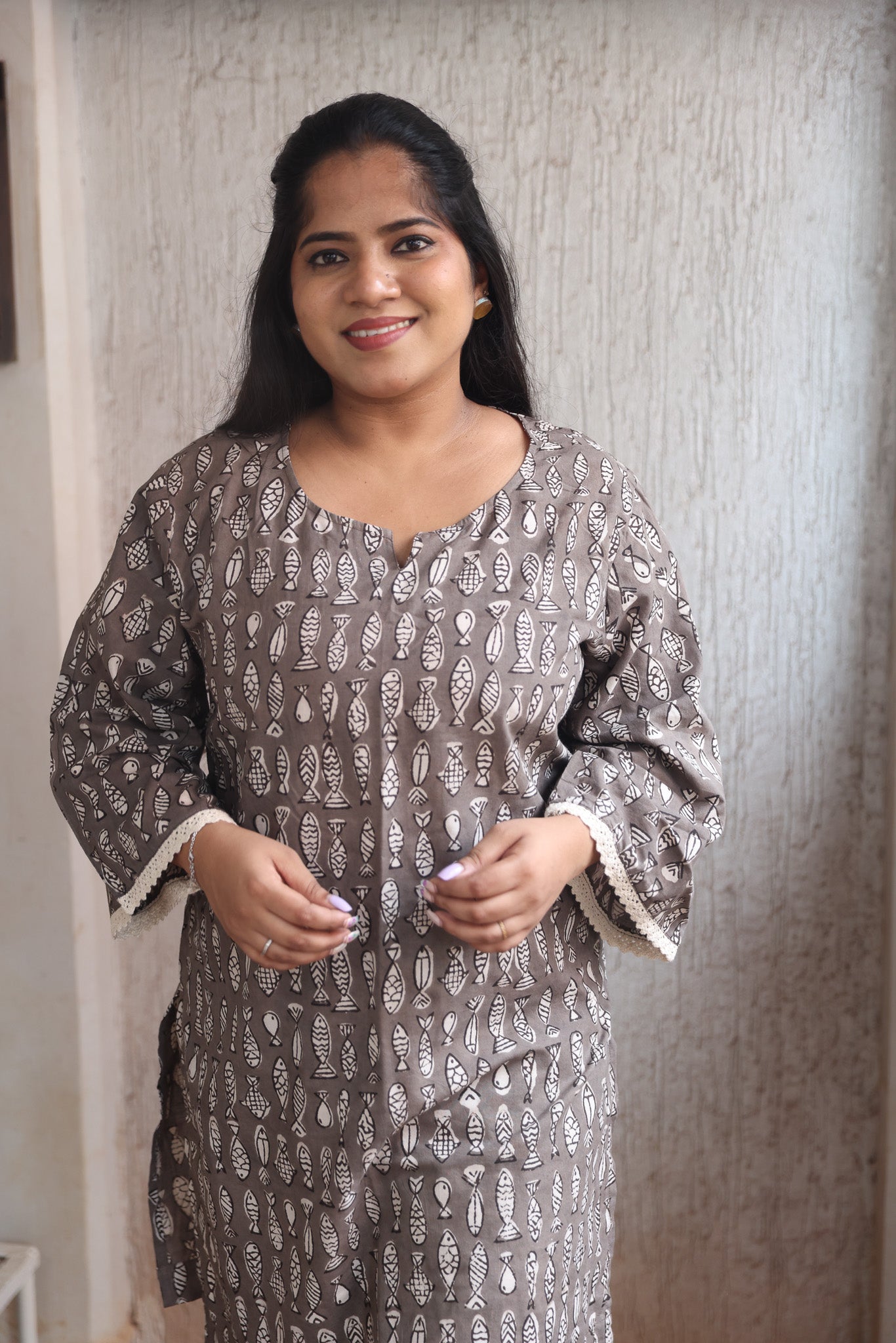 Grey Block Printed Cotton Co-ord Set