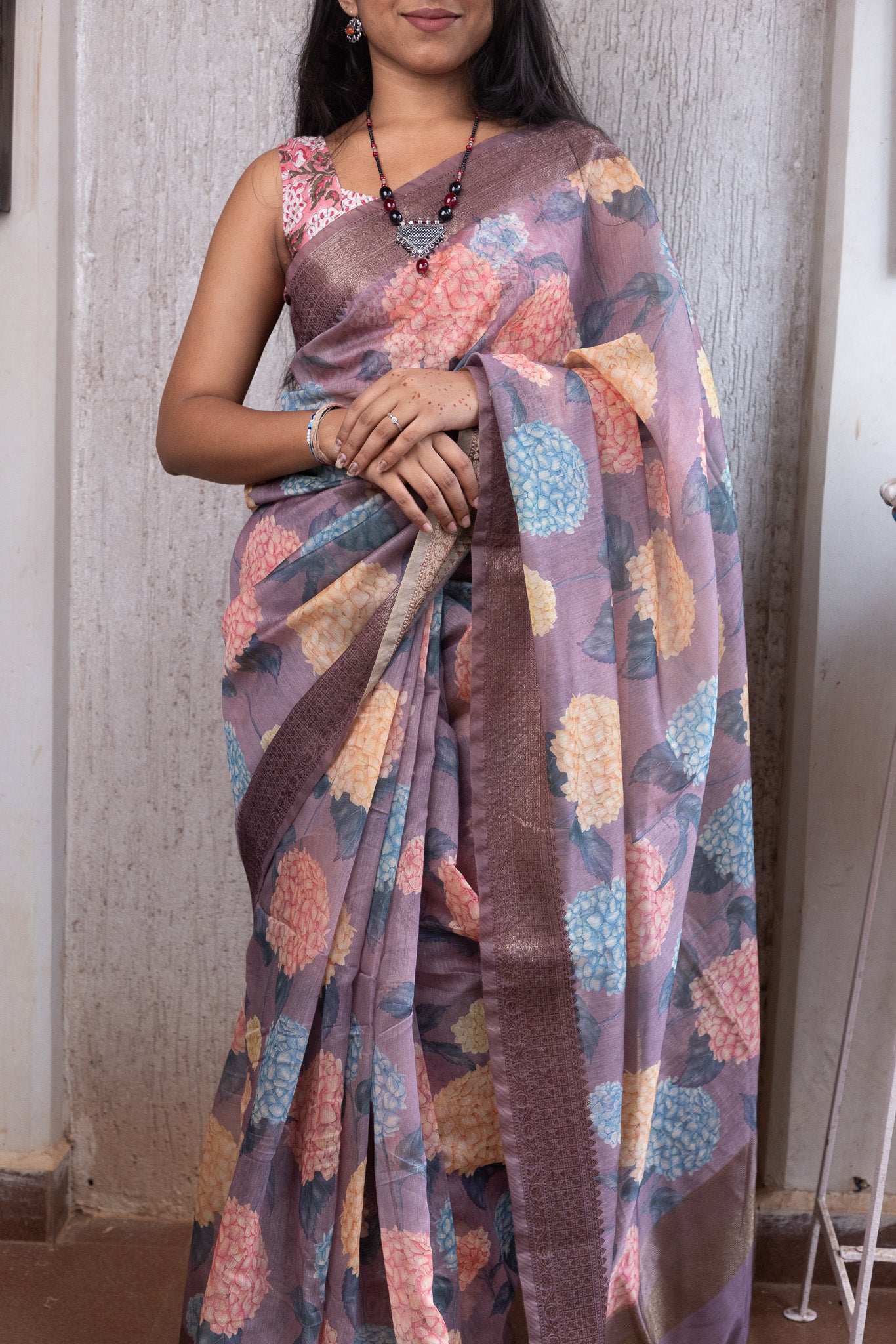 Twilight Lavender Digital Print Chanderi Saree