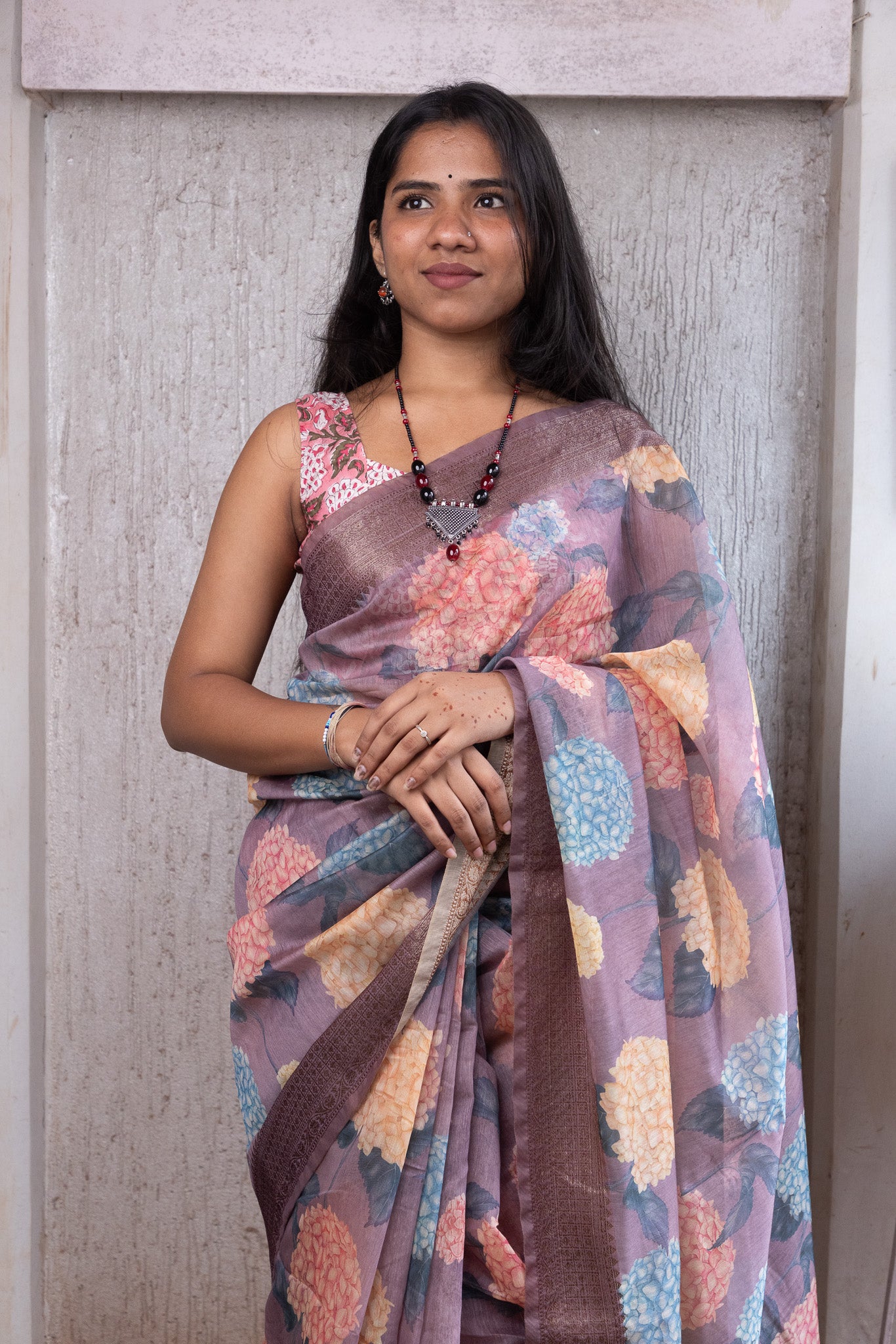 Twilight Lavender Digital Print Chanderi Saree