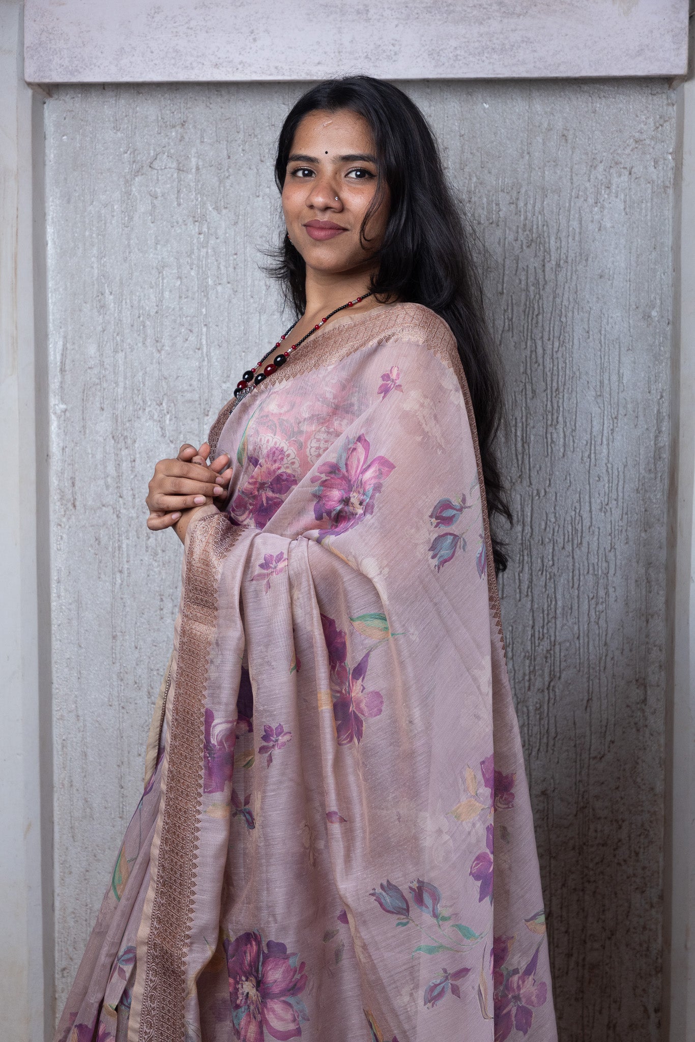 Plum Digital Printing Chanderi Saree