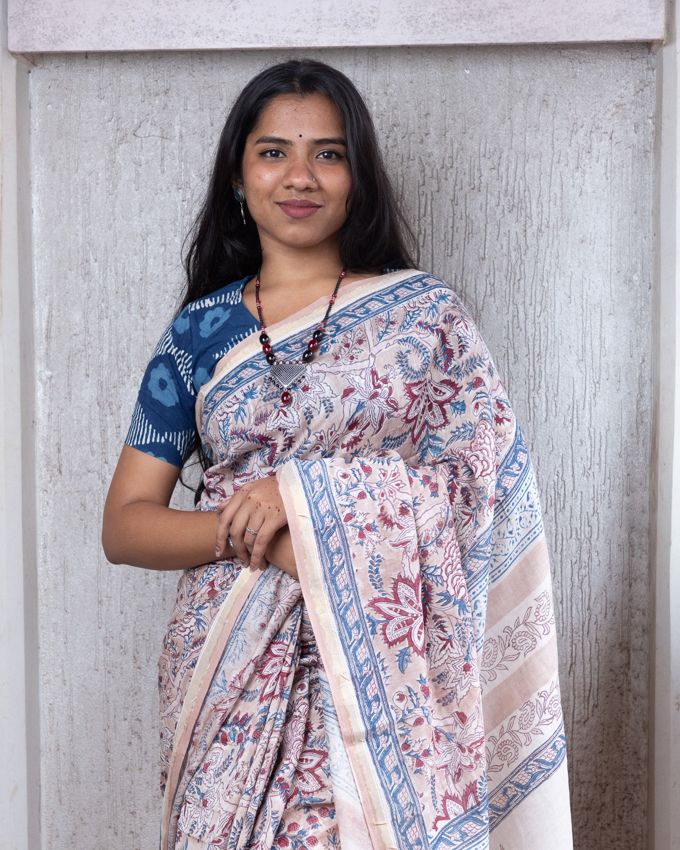 Tan Block-Printed Chanderi Saree