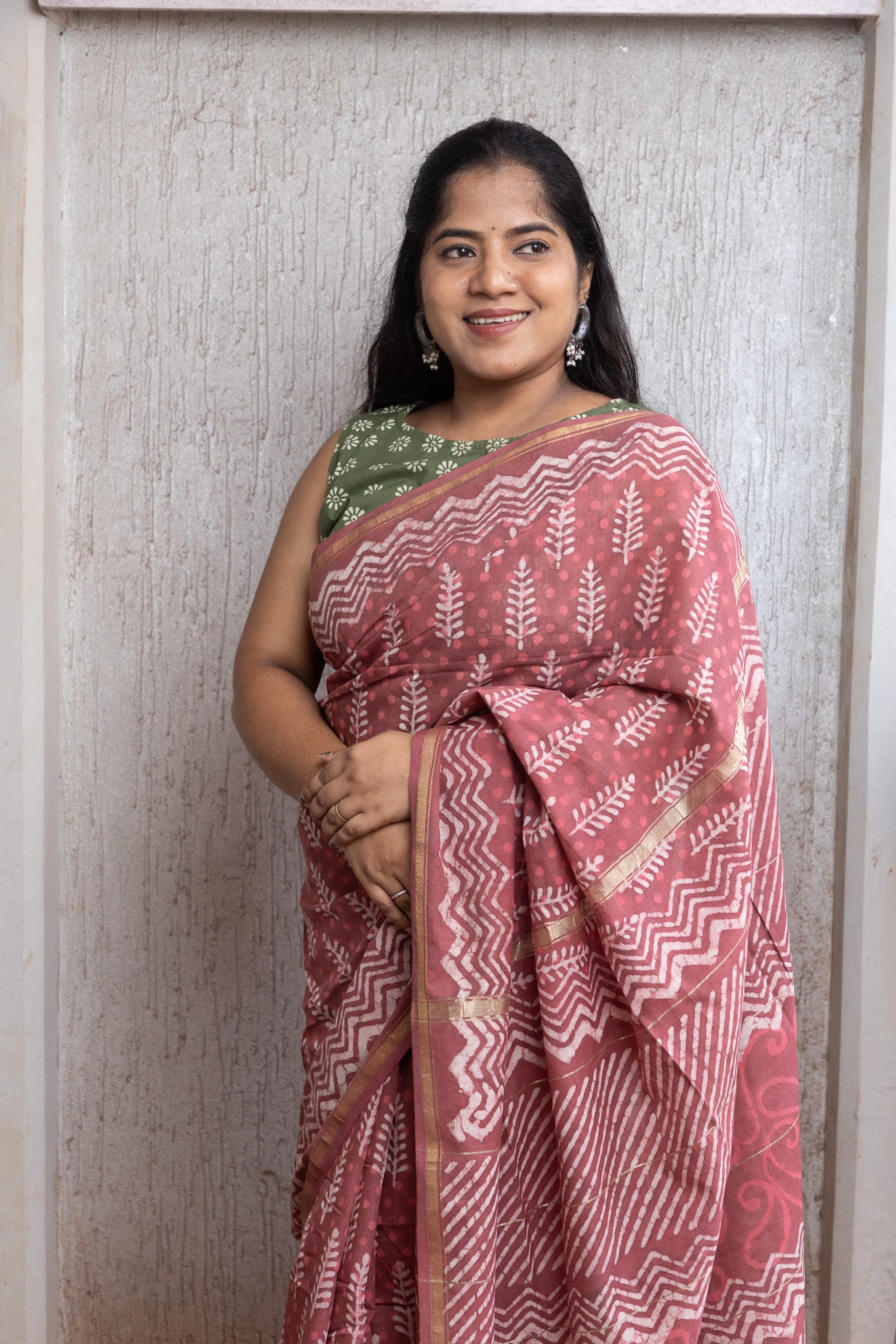 Ruby Block-Printed Chanderi Saree