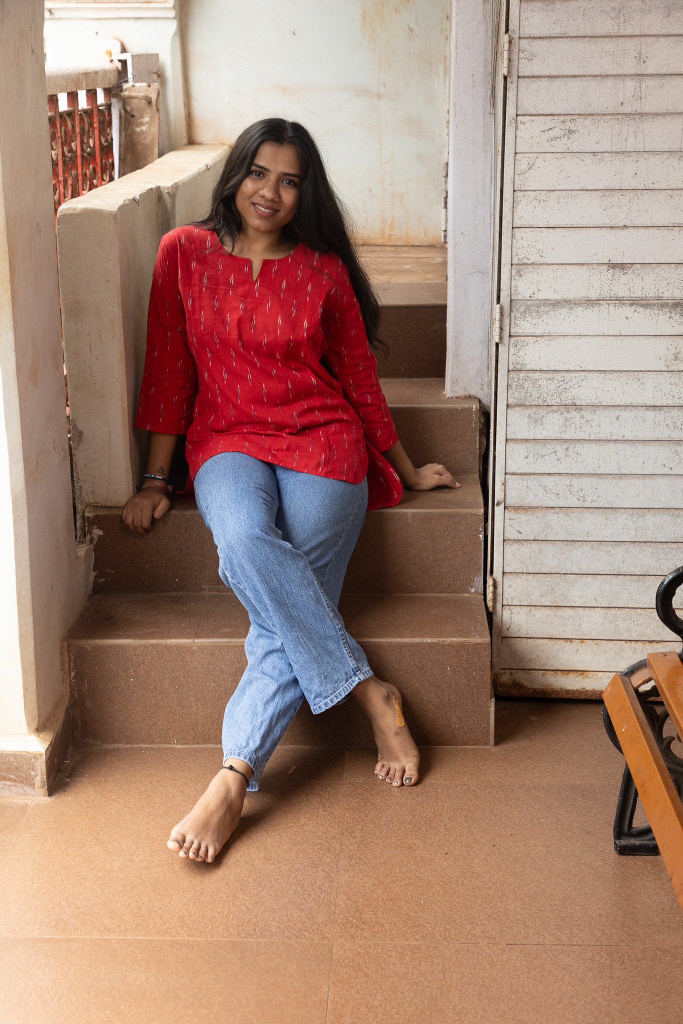 Red Ikkat Short Kurta