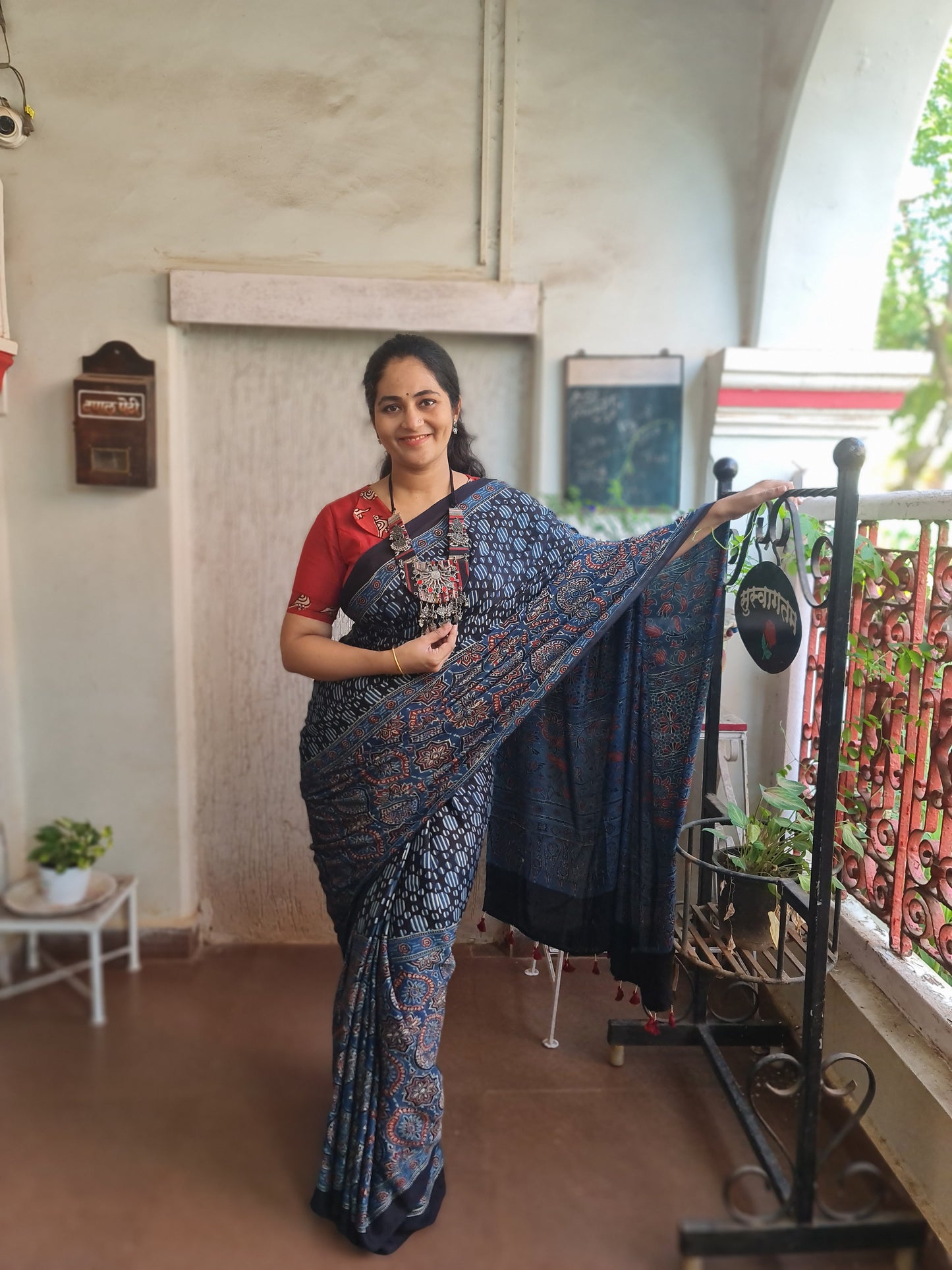 Black Ajrakh Modal Silk Saree