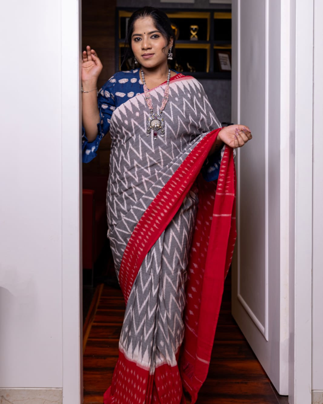 Fog Gray Pochampally Ikkat saree
