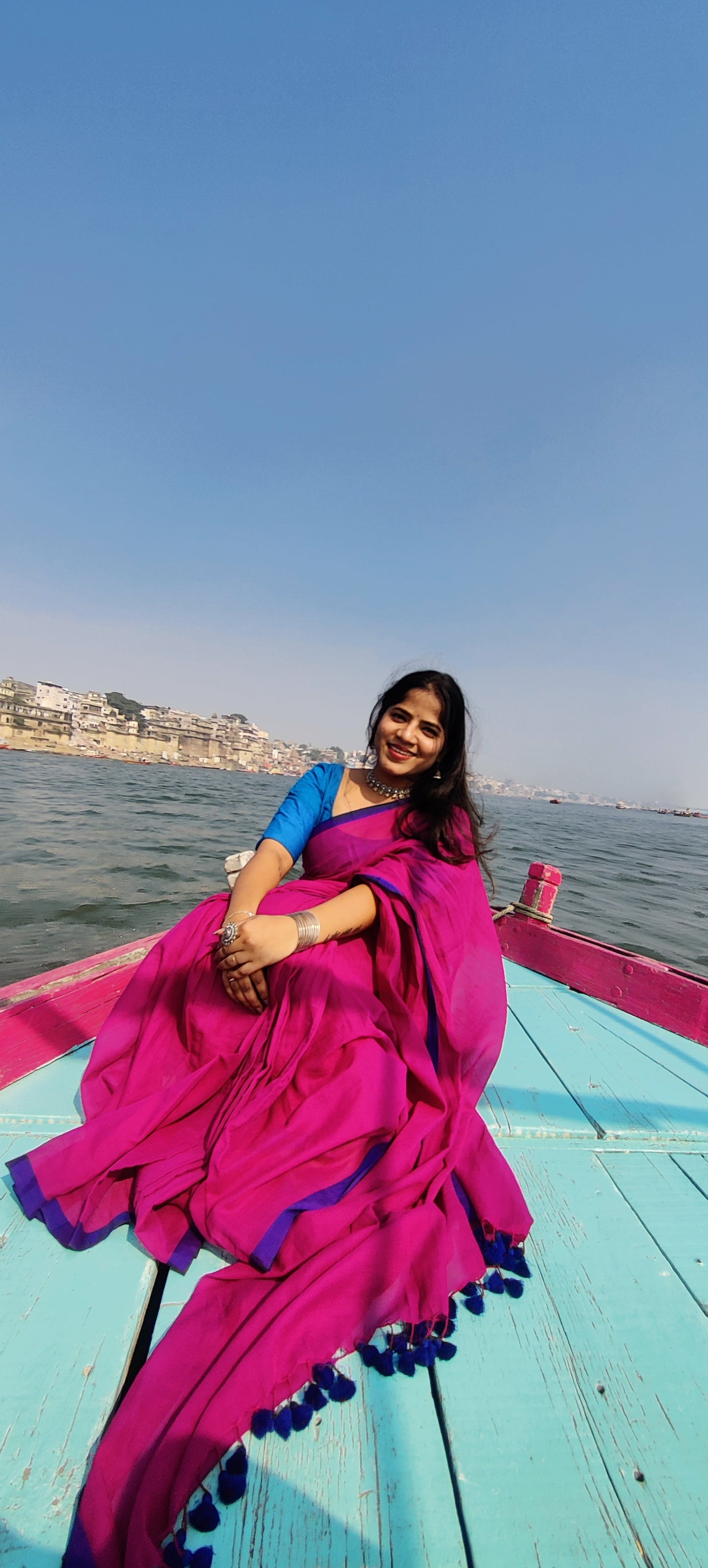 Hot Pink Mul Cotton Saree