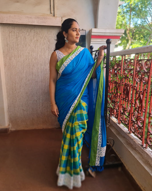 Dark Sky Blue Maanto Concept Saree