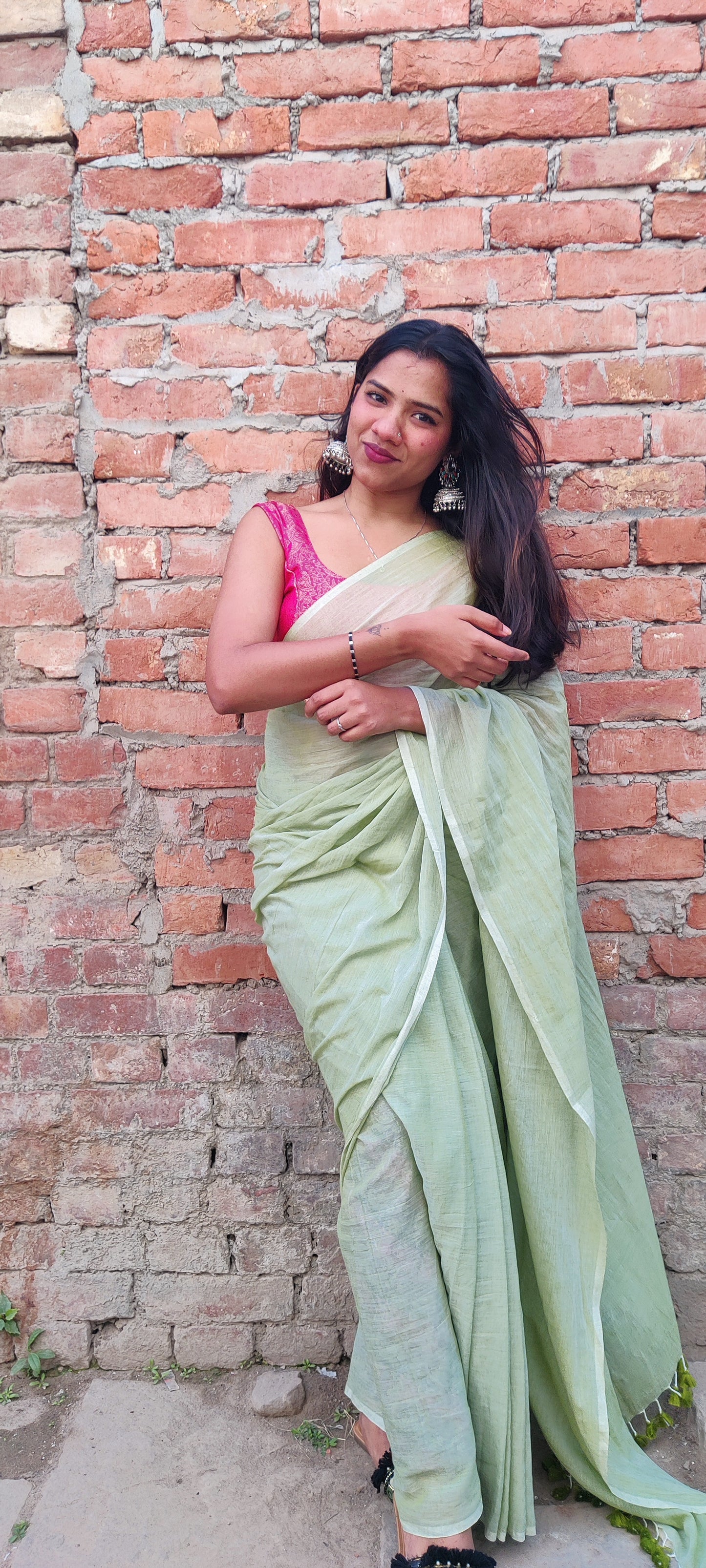 Spring Green Mul Cotton Saree