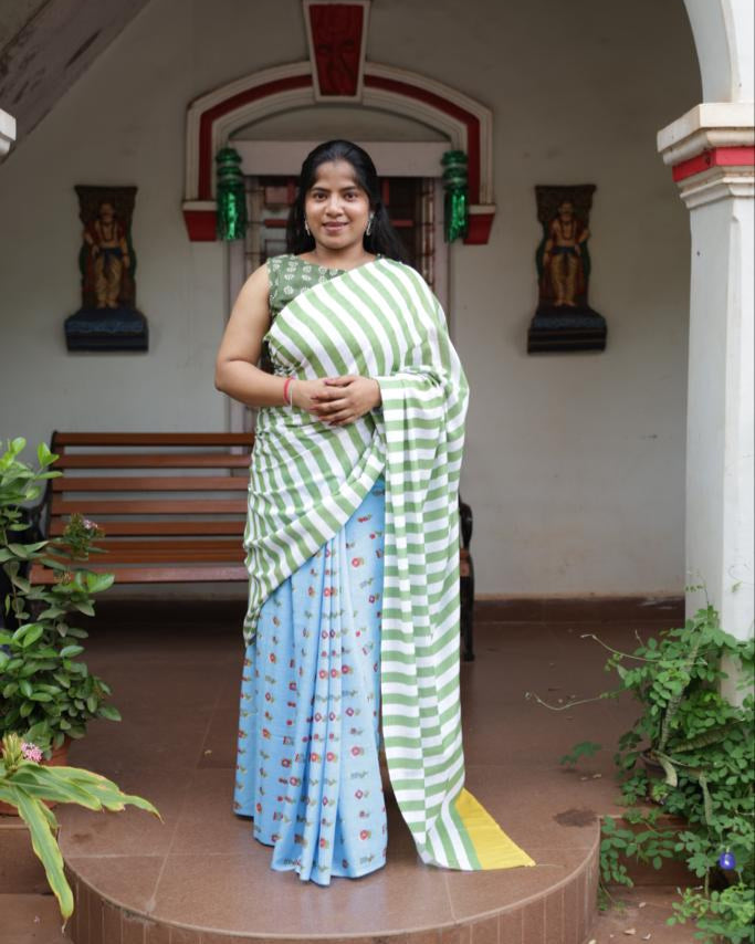 Royal Blue Jute Cotton Saree