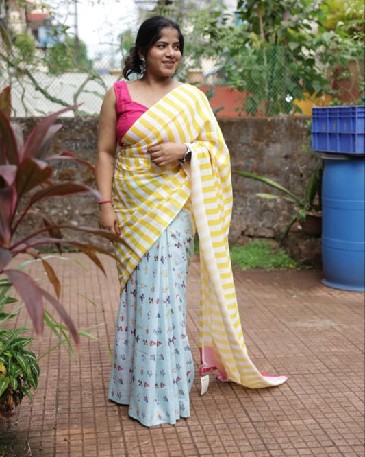 Lemon Yellow Jute Cotton Saree
