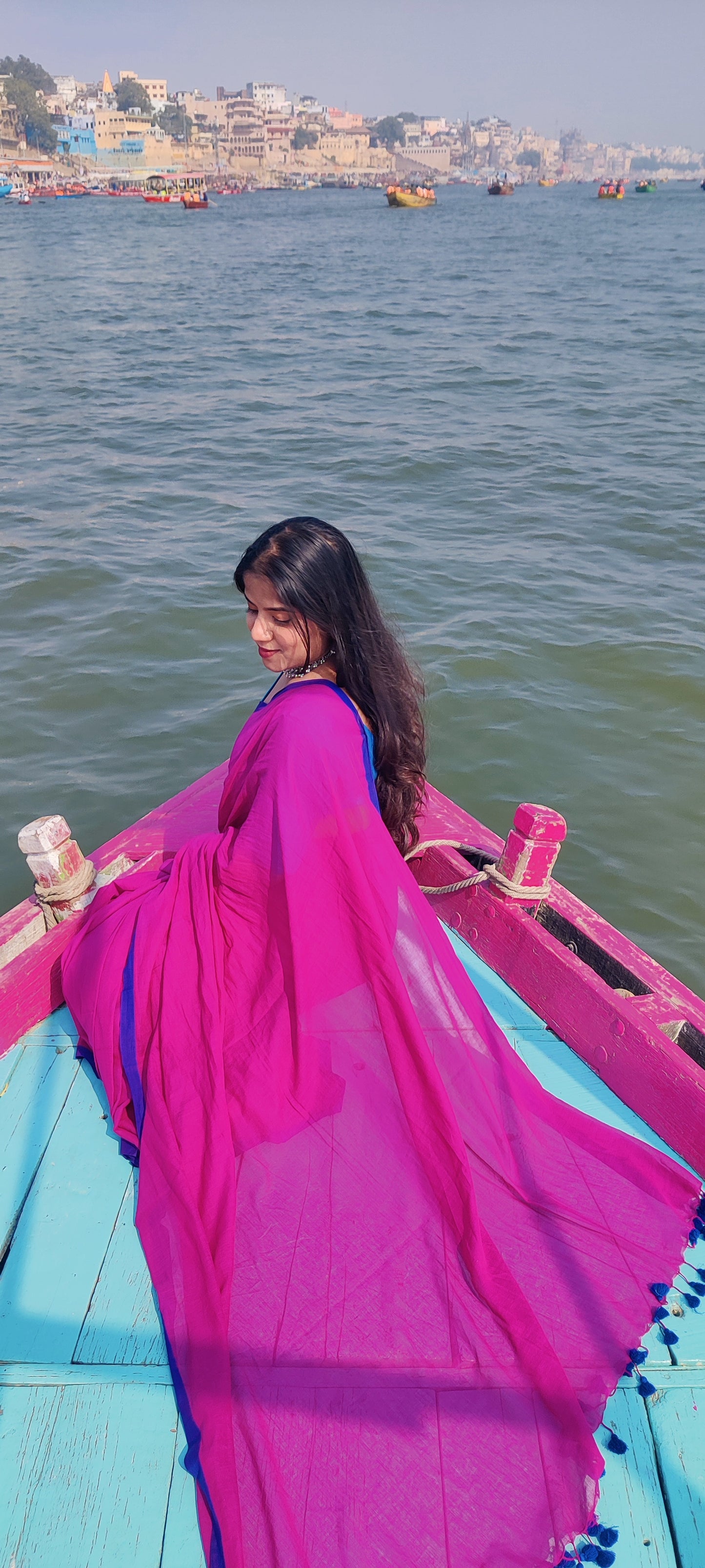 Hot Pink Mul Cotton Saree