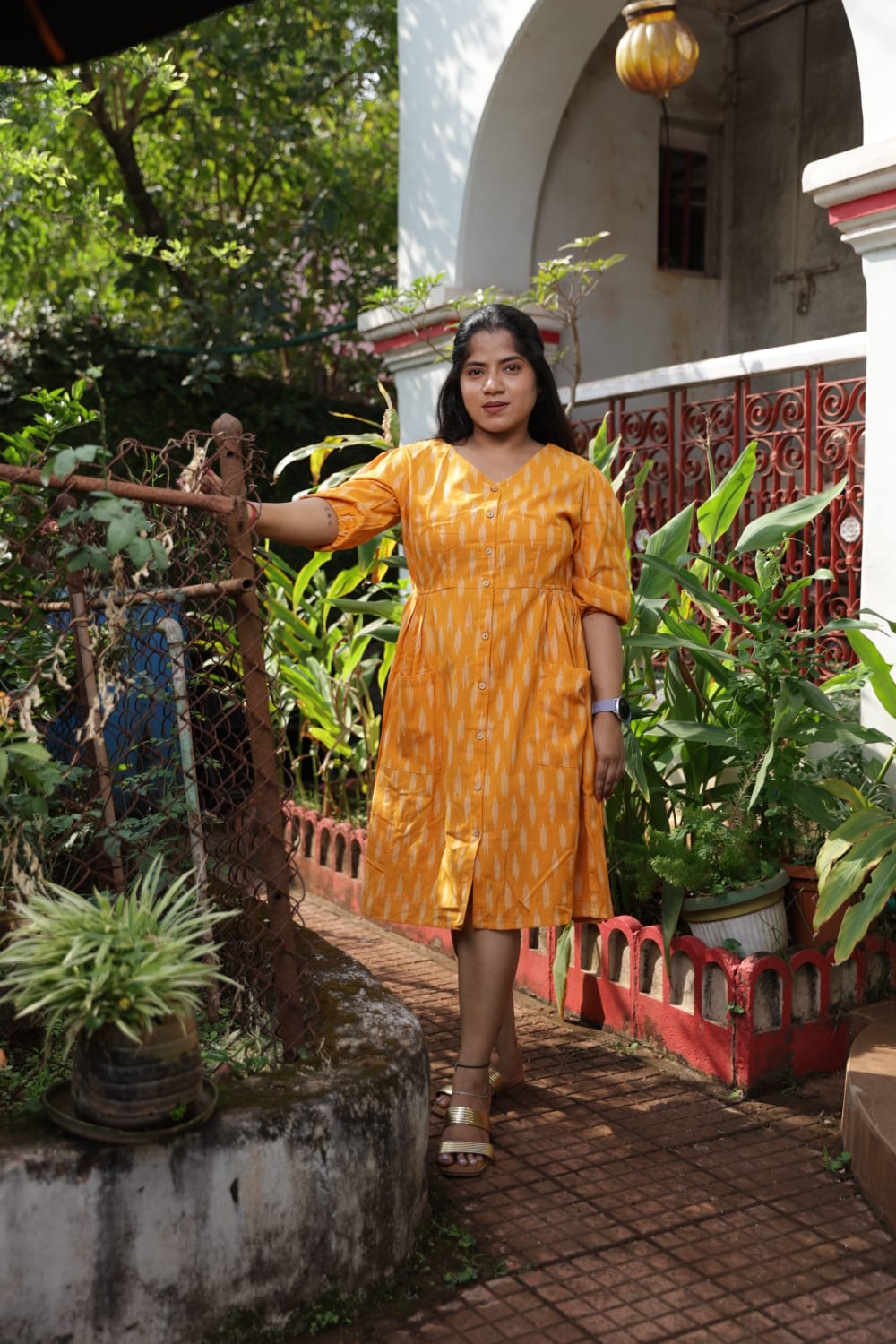 Saffron Yellow short Ikkat Dress