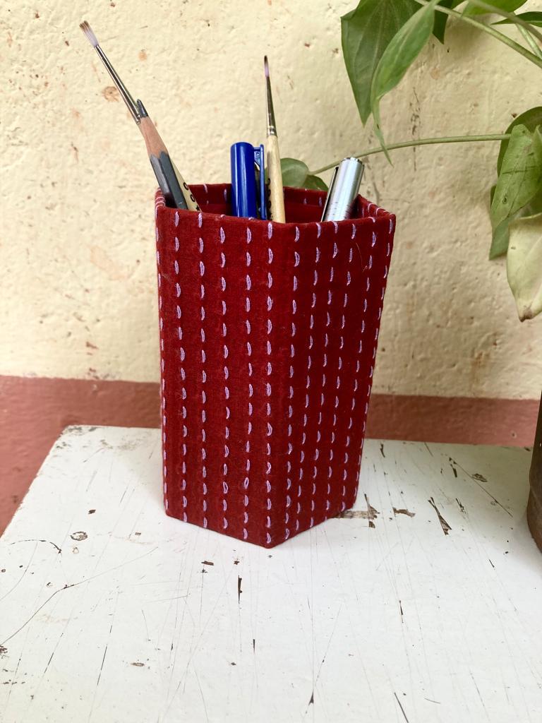 Candy Apple Red Fabric-Covered Pen Stand